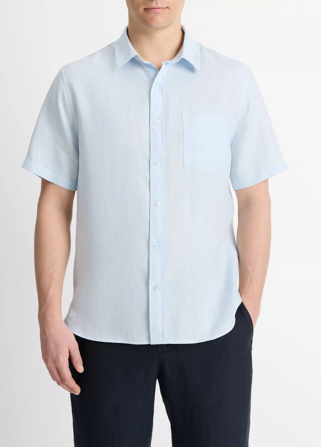 Vince Linen Short-Sleeve Shirt - Glacier