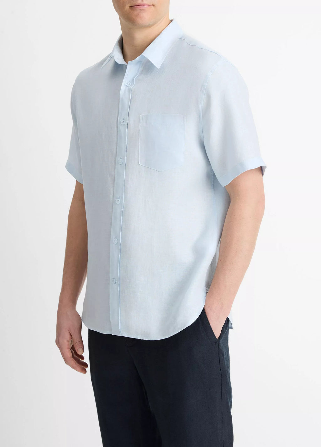 Vince Linen Short-Sleeve Shirt - Glacier