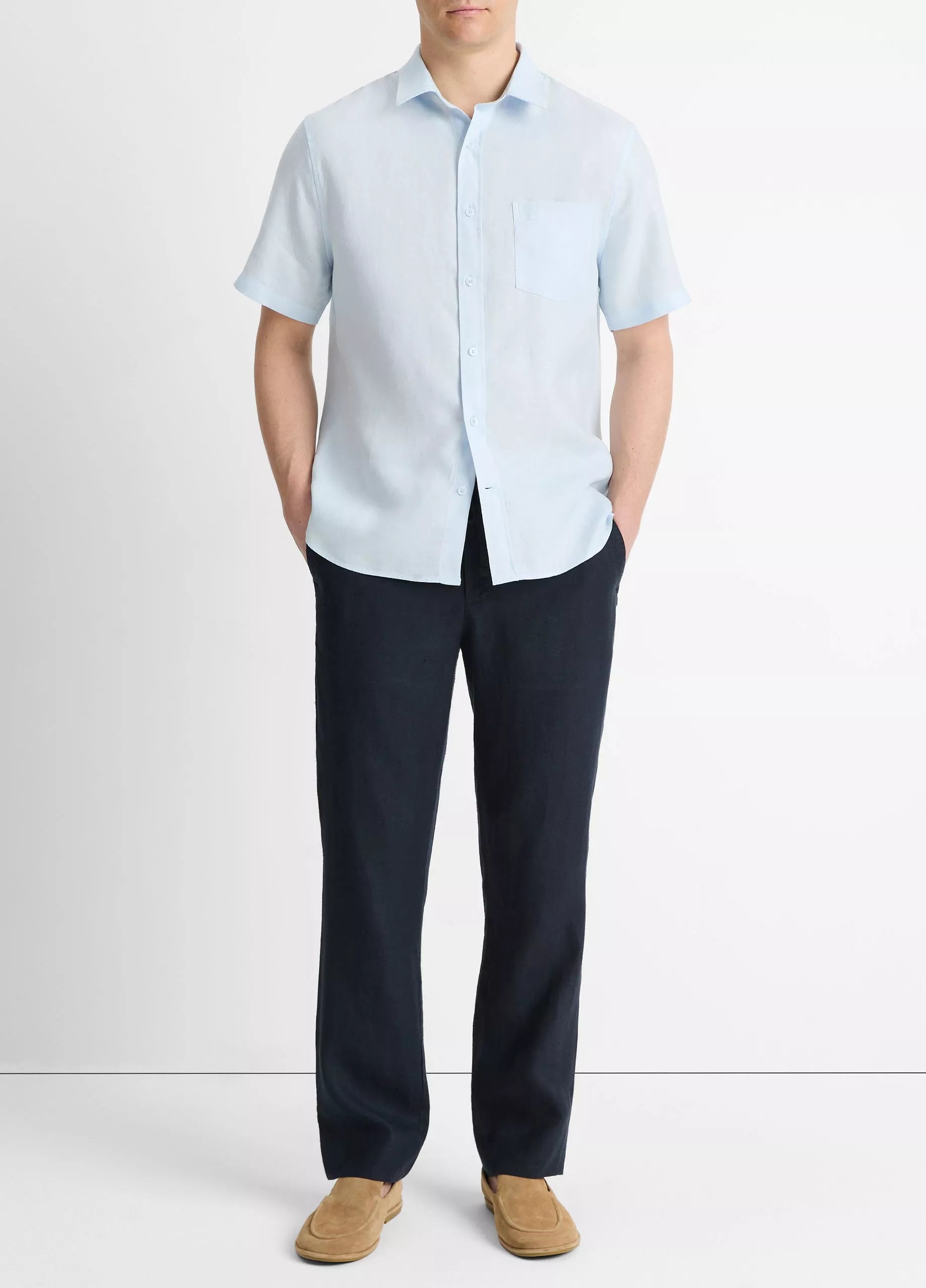 Vince Linen Short-Sleeve Shirt - Glacier