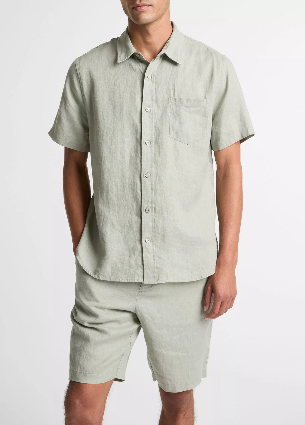 Vince Linen Short-Sleeve Shirt - Matcha