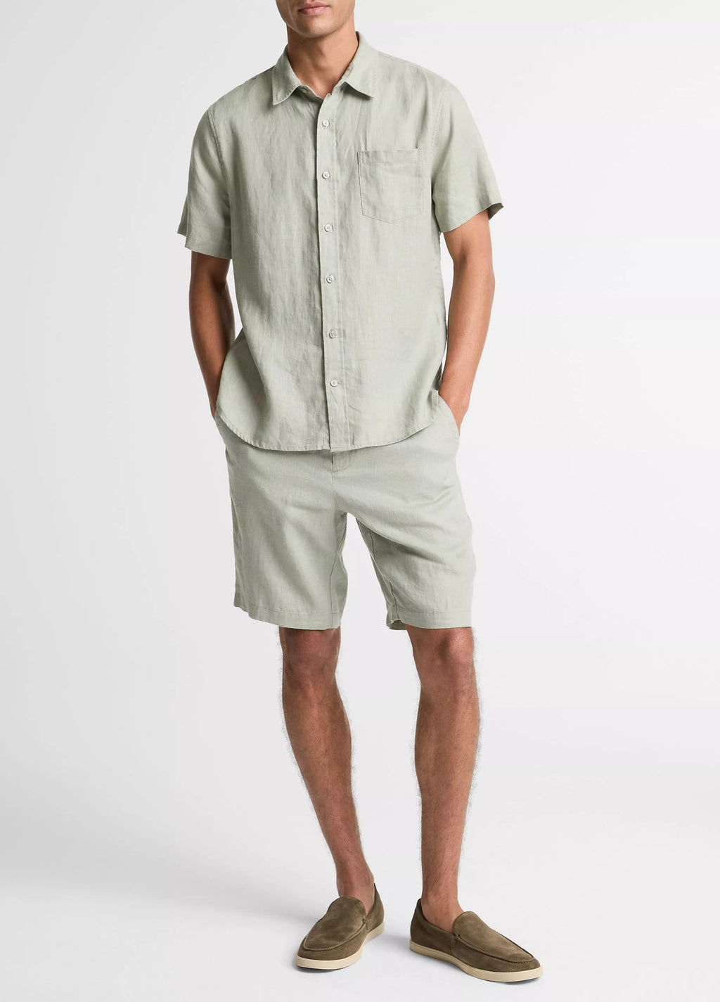 Vince Linen Short-Sleeve Shirt - Matcha
