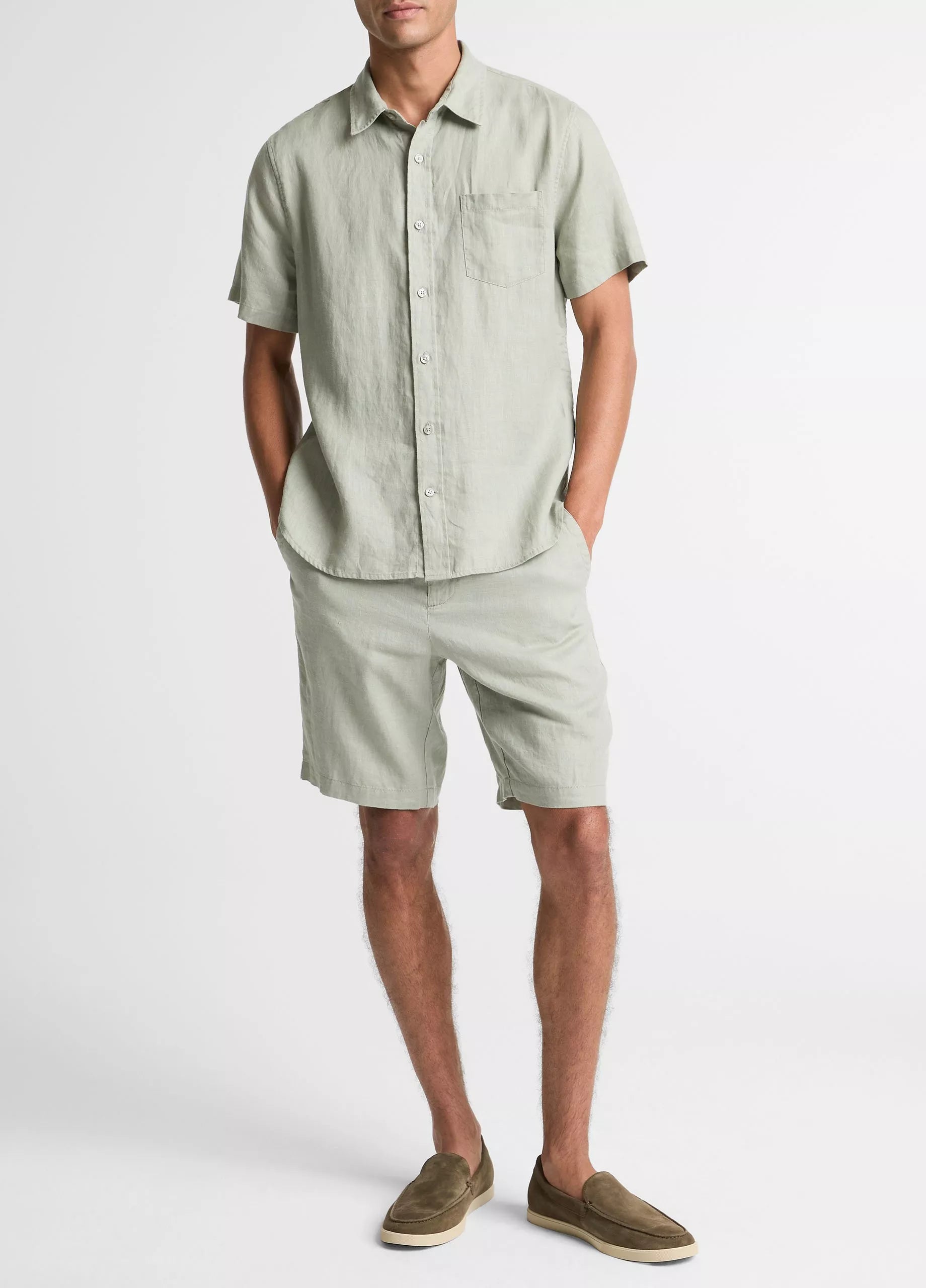 Vince Linen Short-Sleeve Shirt - Matcha