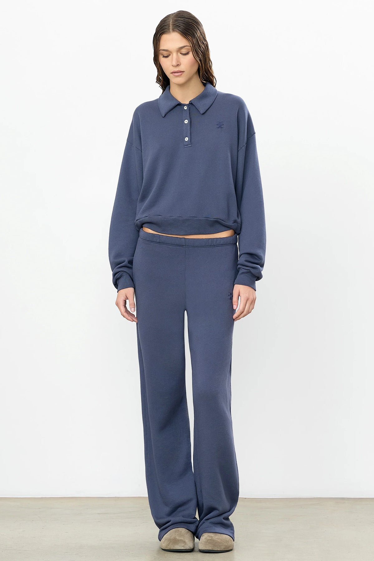 ÉTERNE Oversized Wide Leg Sweatpant Washed Navy
