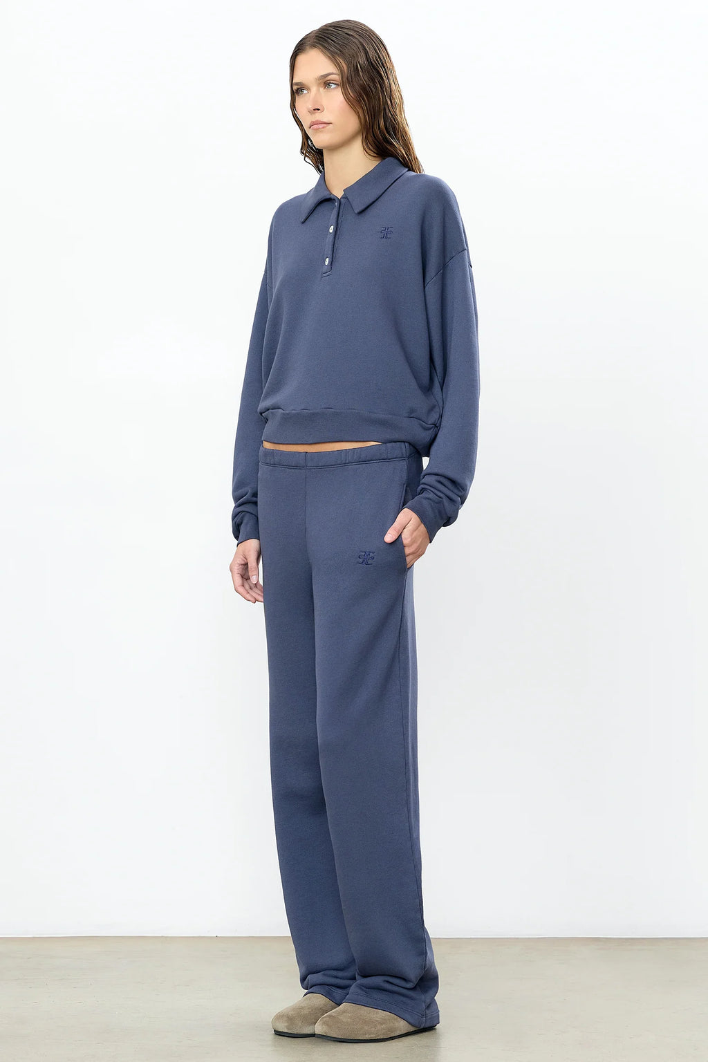 ÉTERNE Oversized Wide Leg Sweatpant Washed Navy