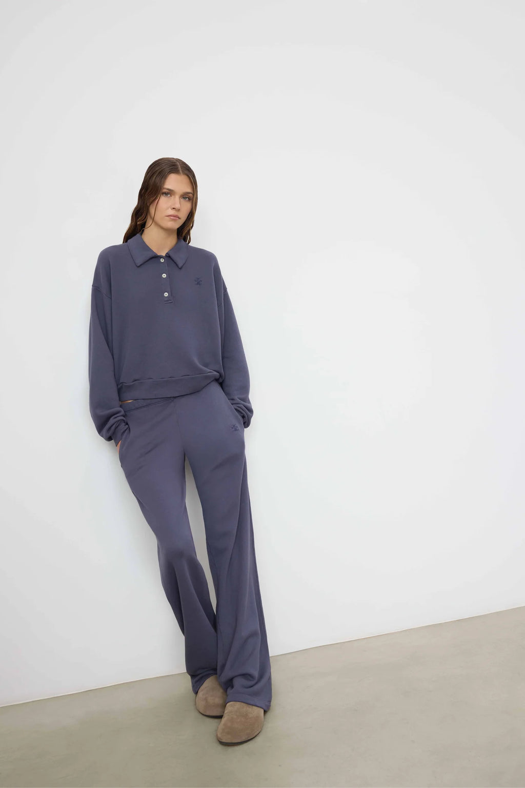 ÉTERNE Oversized Wide Leg Sweatpant Washed Navy