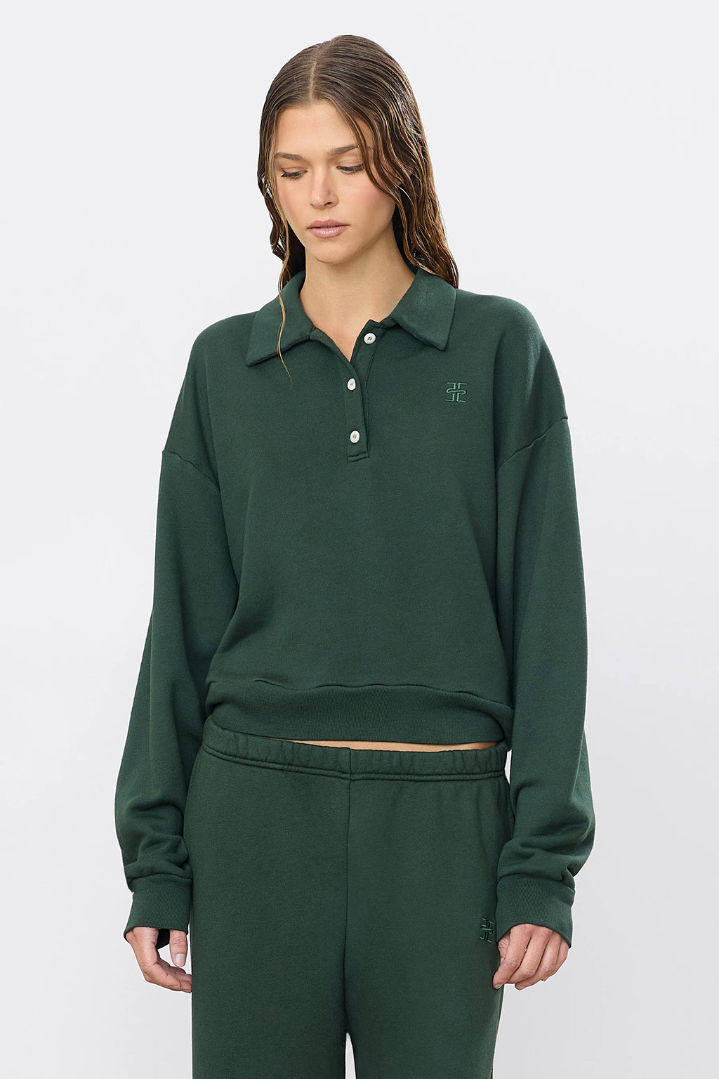 ÉTERNE Cropped Polo Sweatshirt - Forest