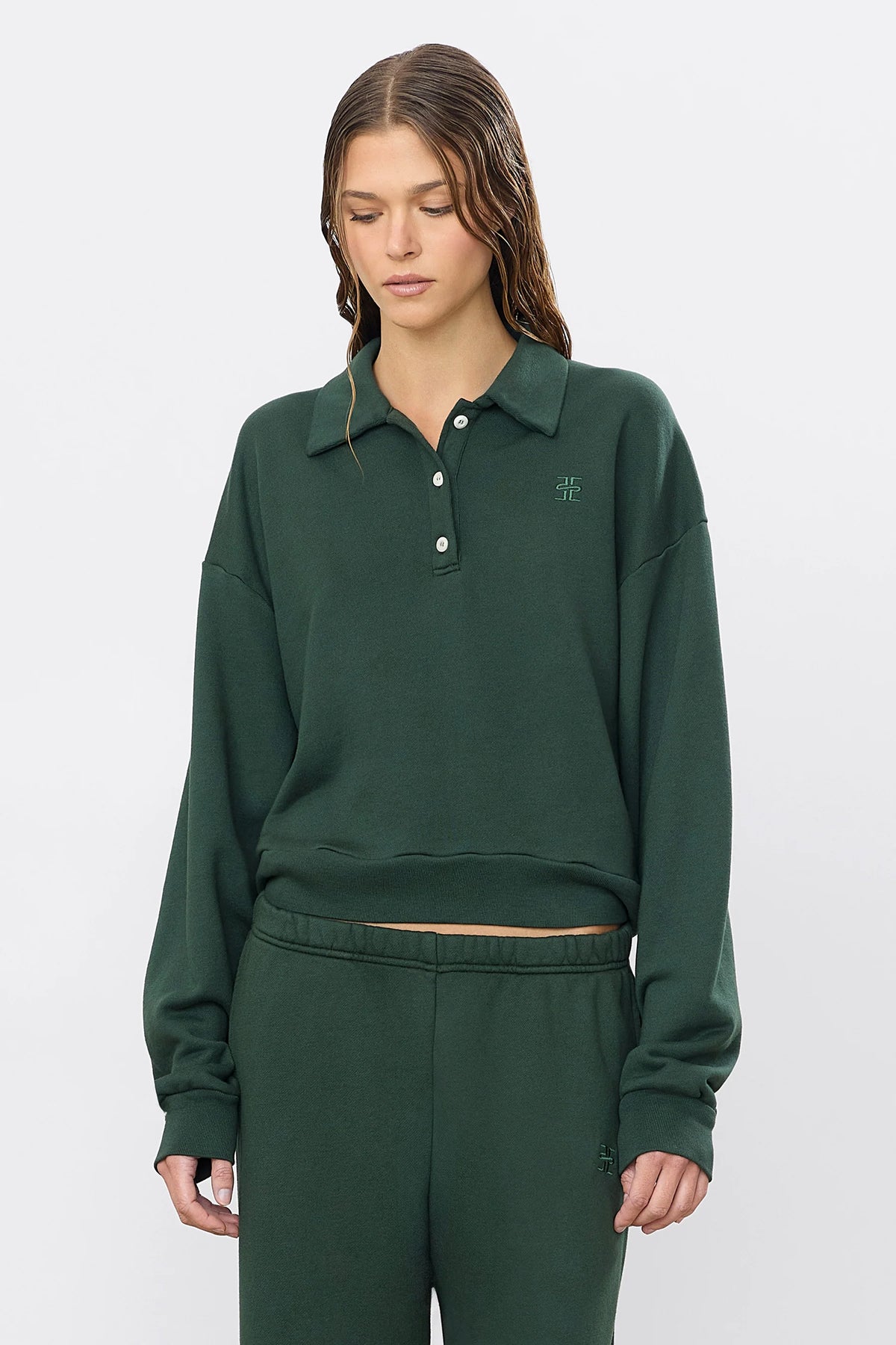 ÉTERNE Cropped Polo Sweatshirt - Forest
