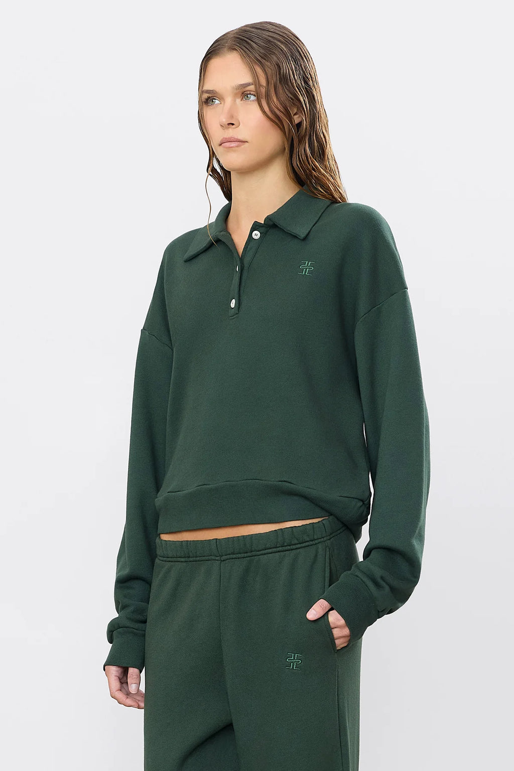 ÉTERNE Cropped Polo Sweatshirt - Forest