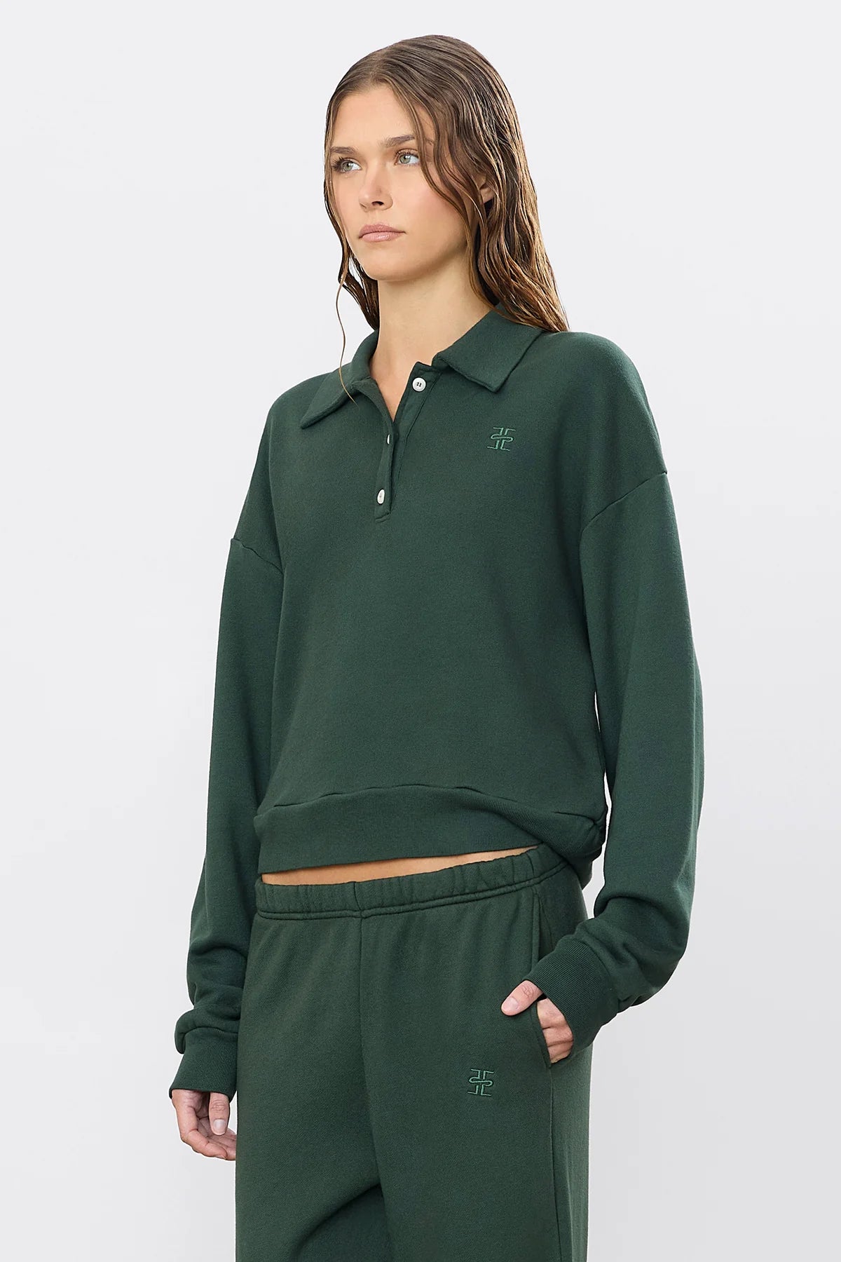 ÉTERNE Cropped Polo Sweatshirt - Forest