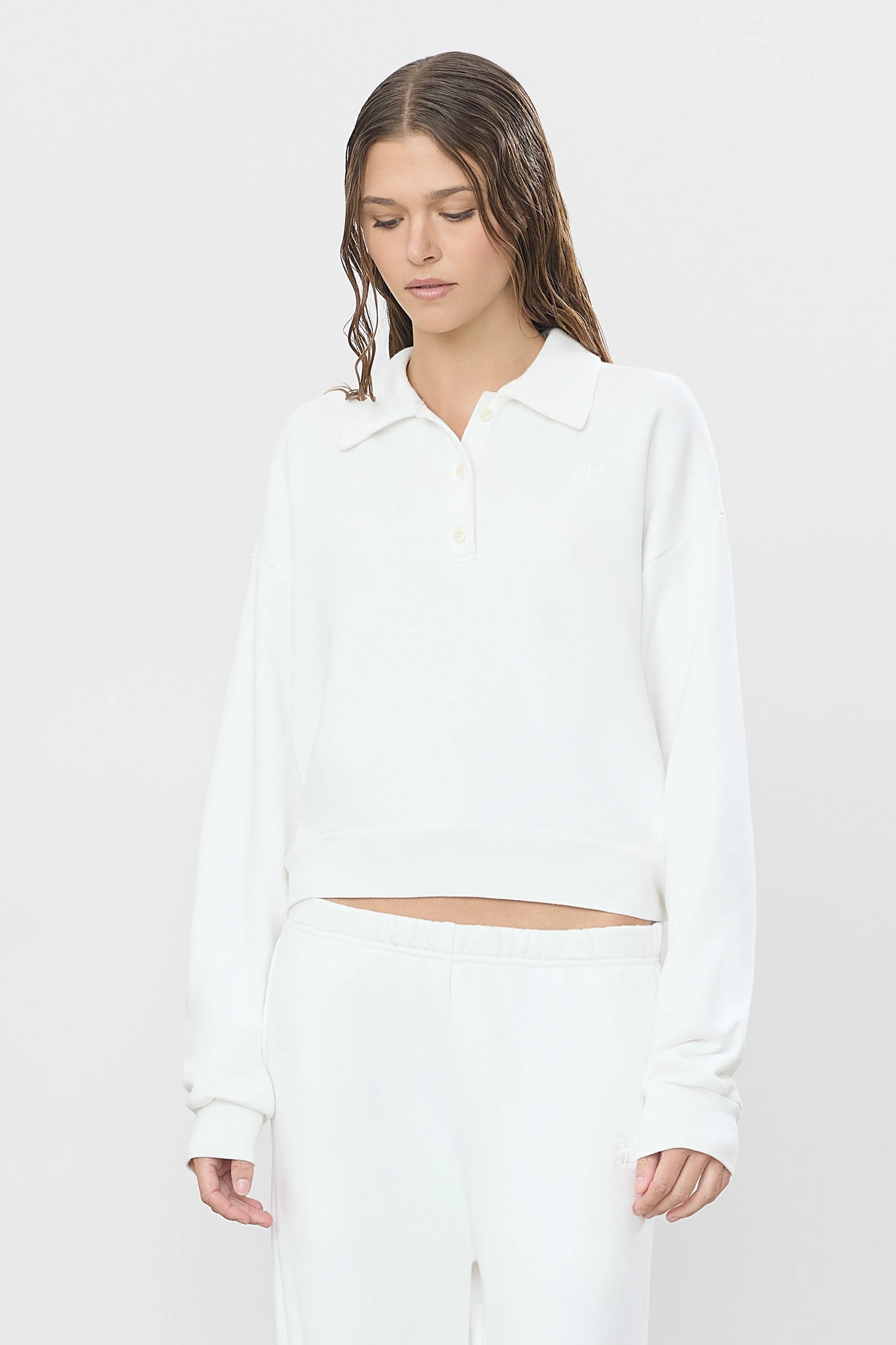 ÉTERNE Cropped Polo Sweatshirt - White