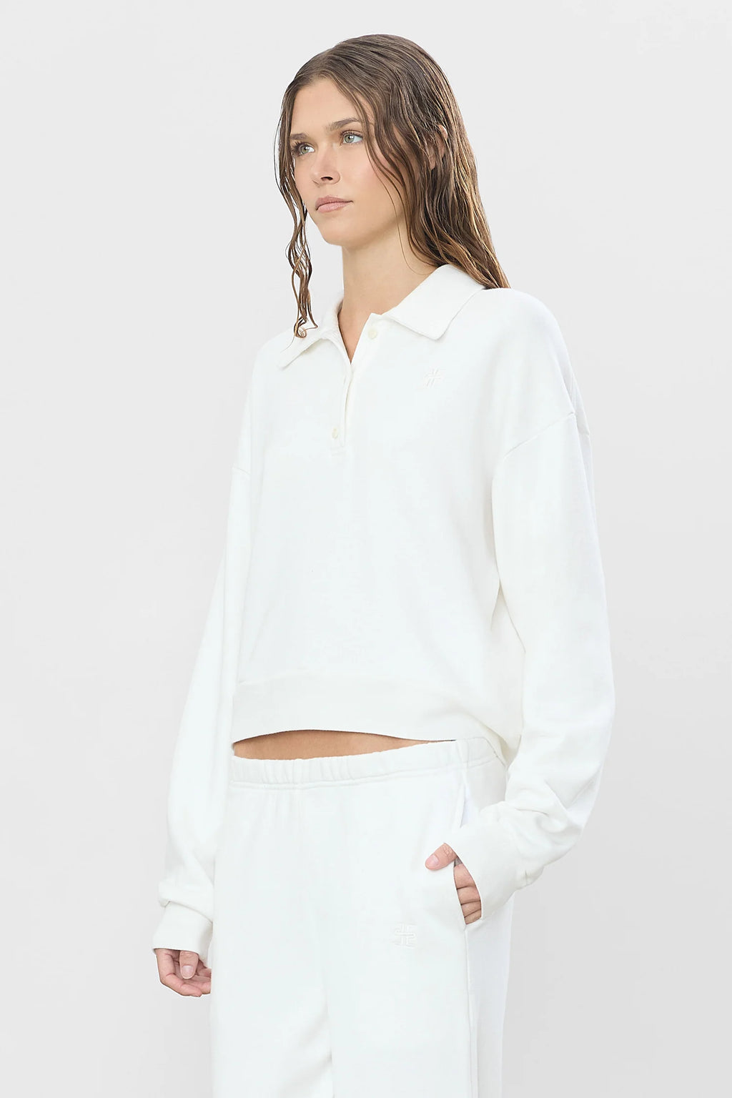 ÉTERNE Cropped Polo Sweatshirt - White