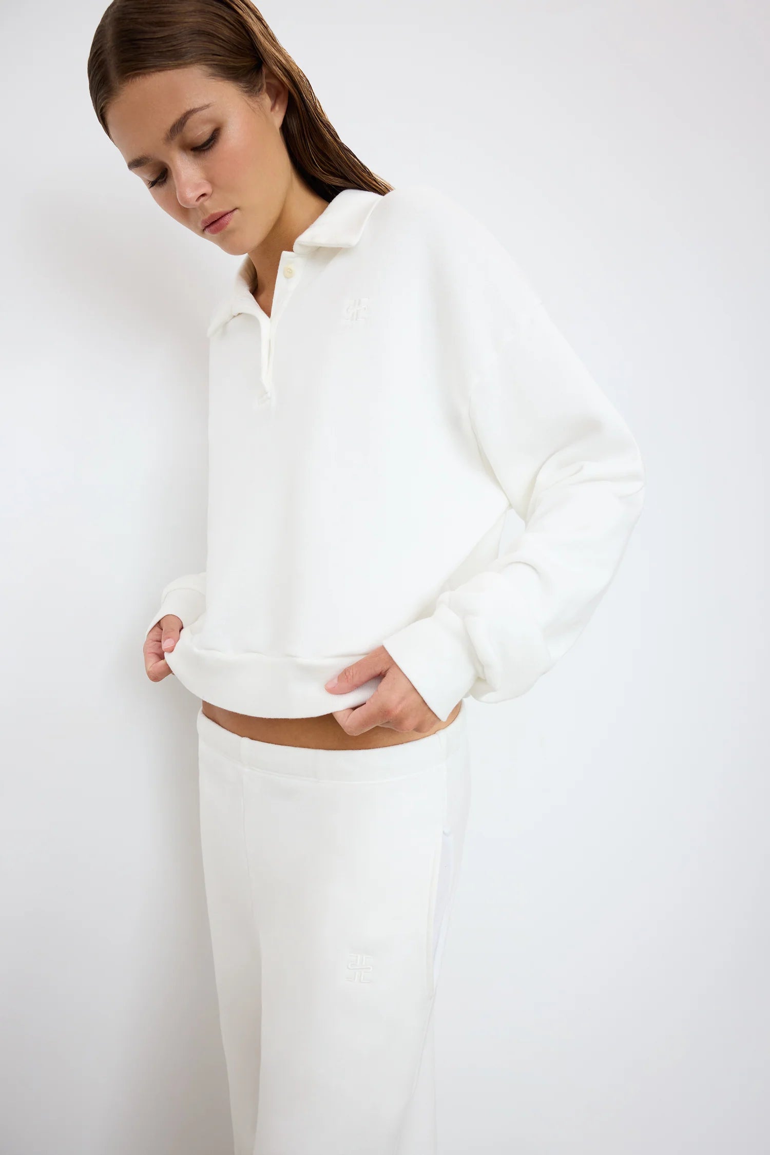ÉTERNE Cropped Polo Sweatshirt - White