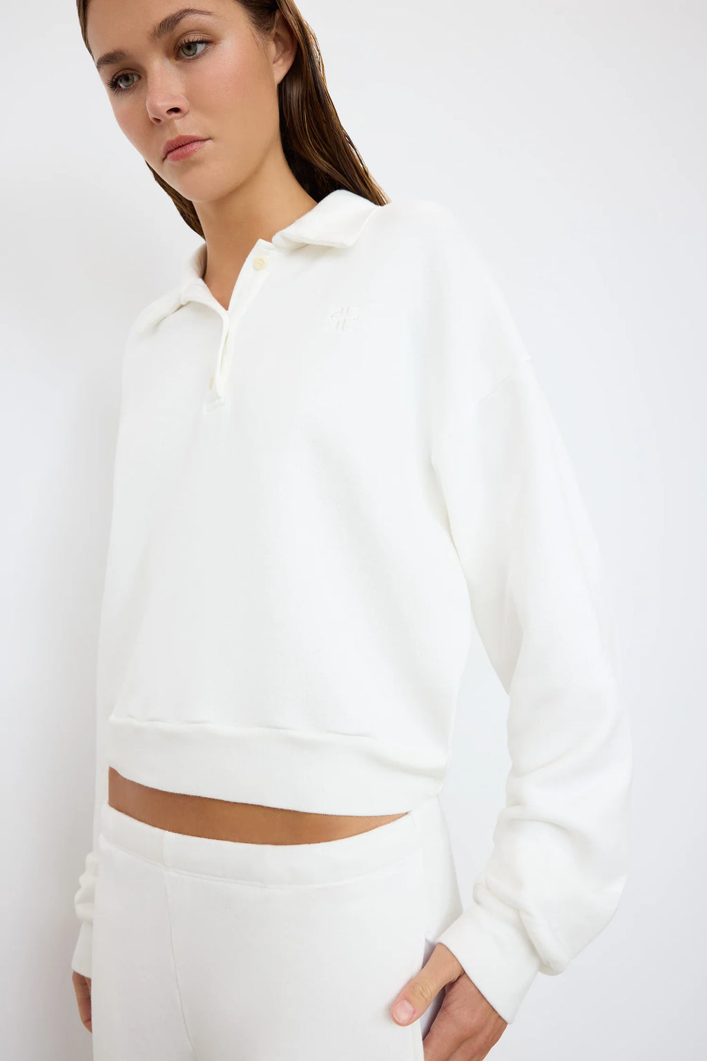 ÉTERNE Cropped Polo Sweatshirt - White