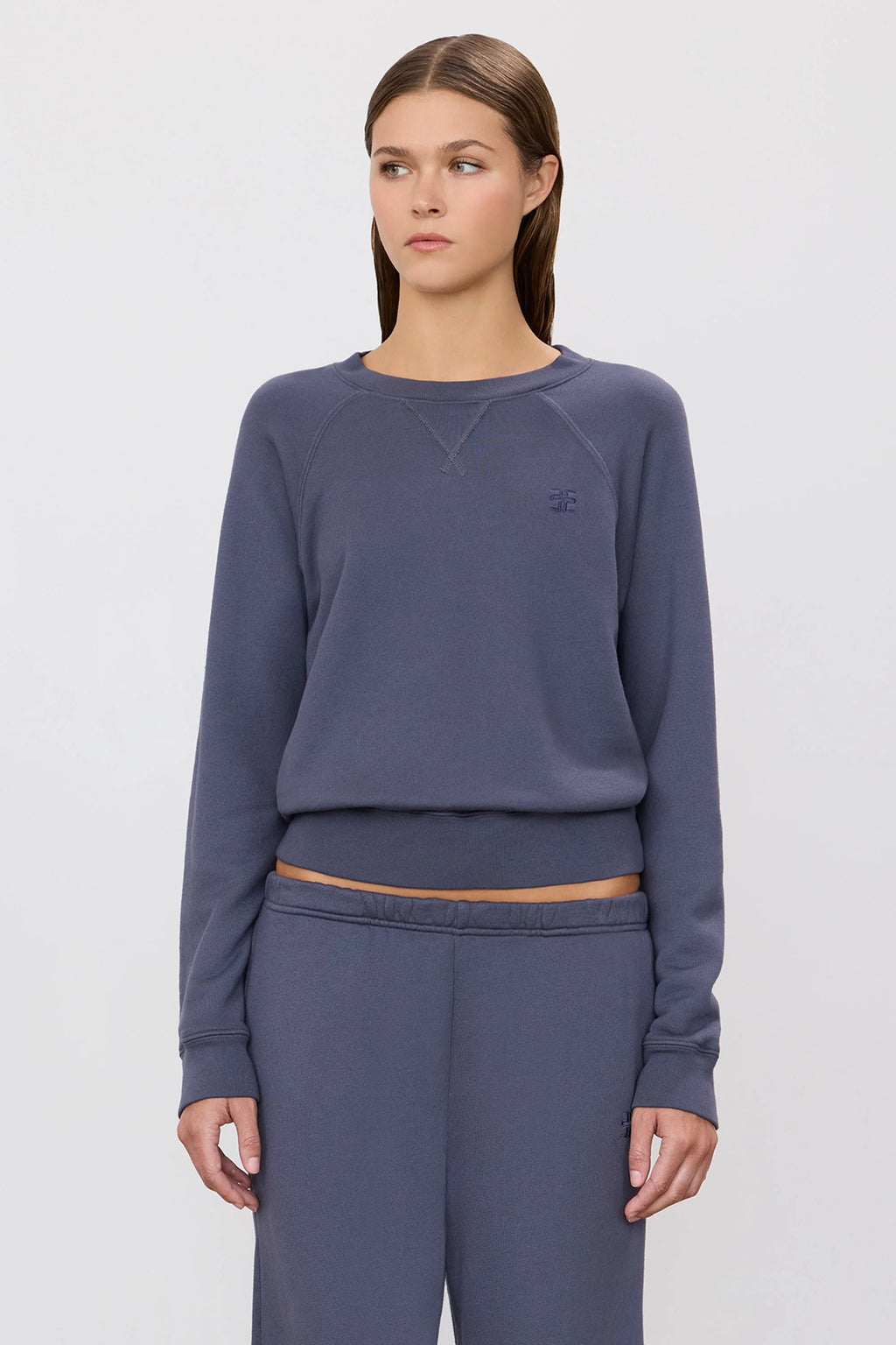 ÉTERNE Shrunken V-Stitch Raglan  - Washed Navy