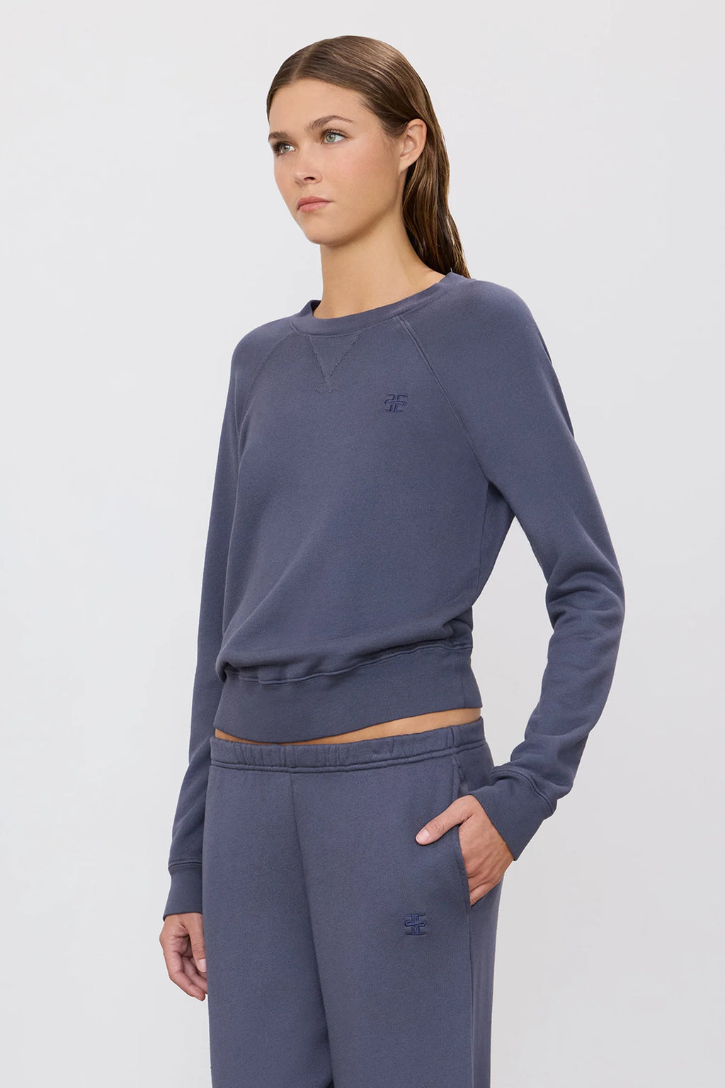ÉTERNE Shrunken V-Stitch Raglan  - Washed Navy