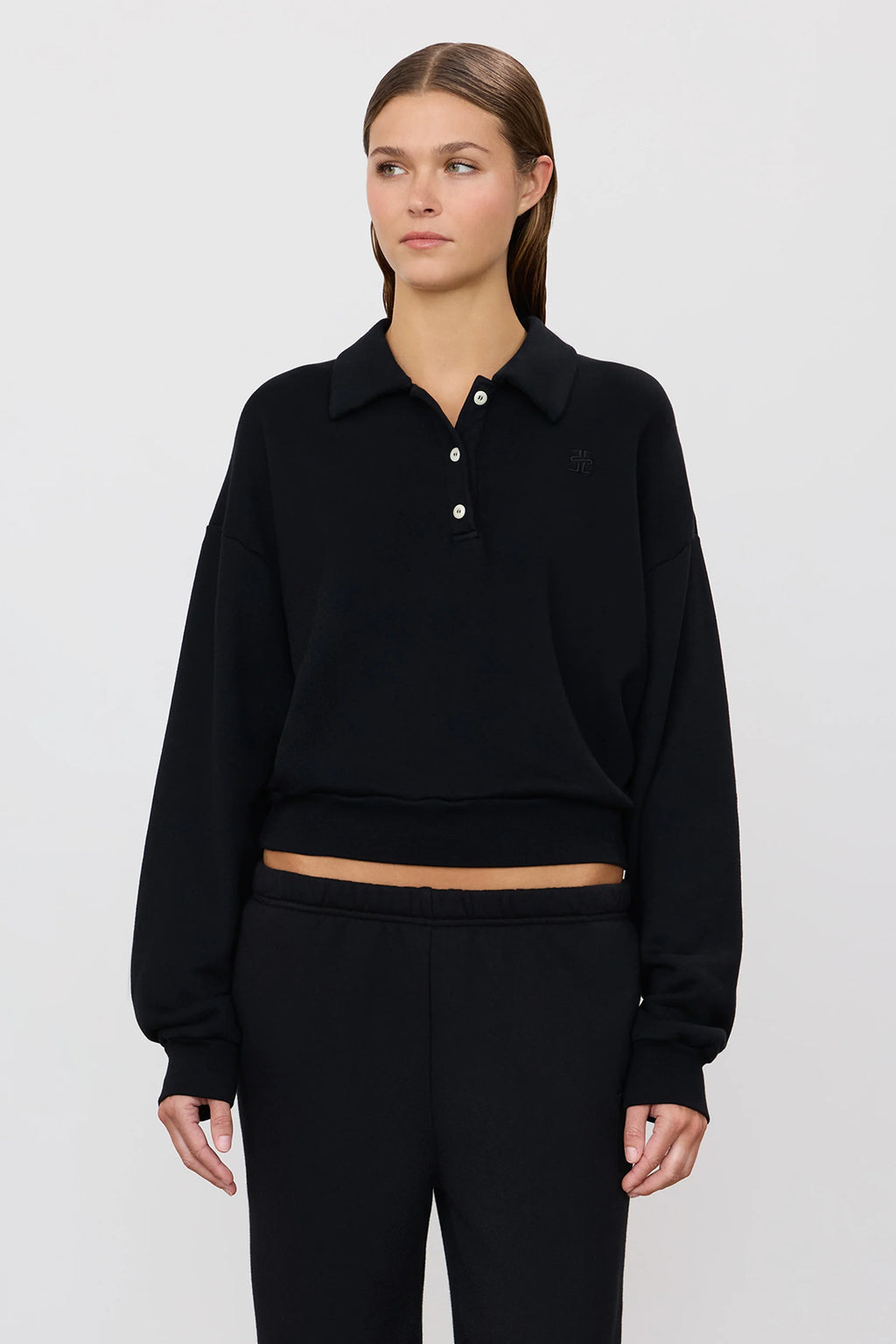 ÉTERNE Cropped Polo Sweatshirt - Forest