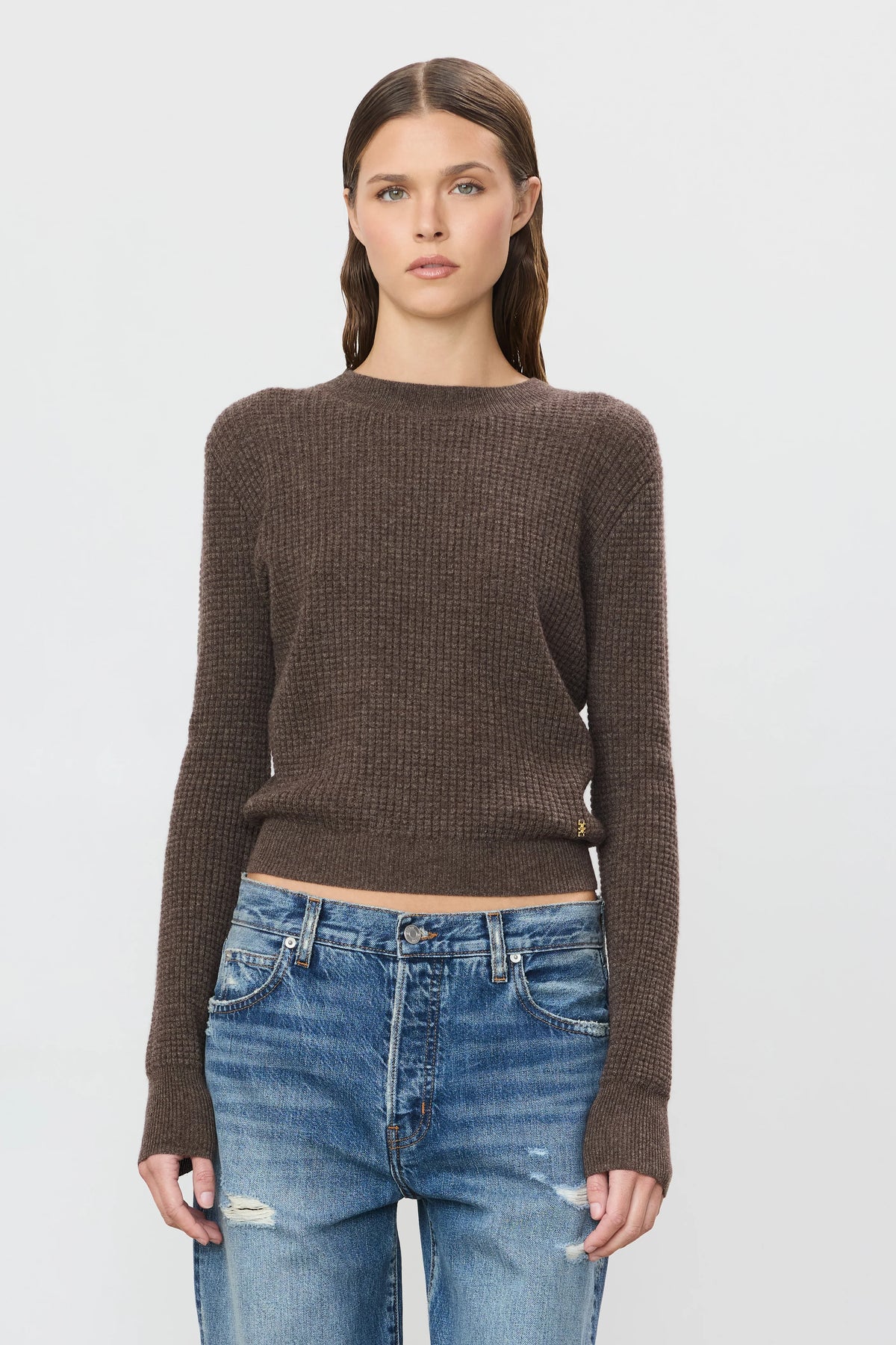 Eterne Francis Cashmere Waffle Sweater - Mushroom