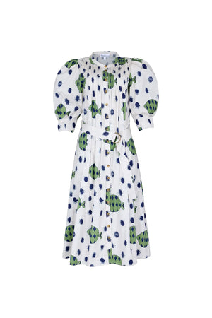 Hunter Bell Lyle Dress Belted Fish Print Midi Dress