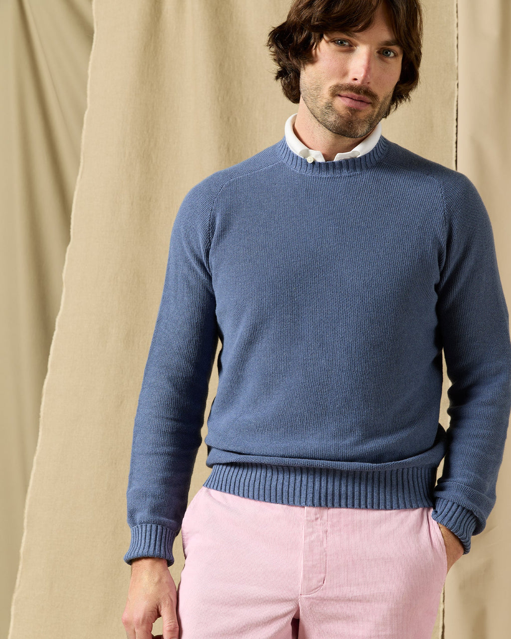 Sid Mashburn Lightweight Cotton/ Linen Beach Crewneck Sweater-  Ink