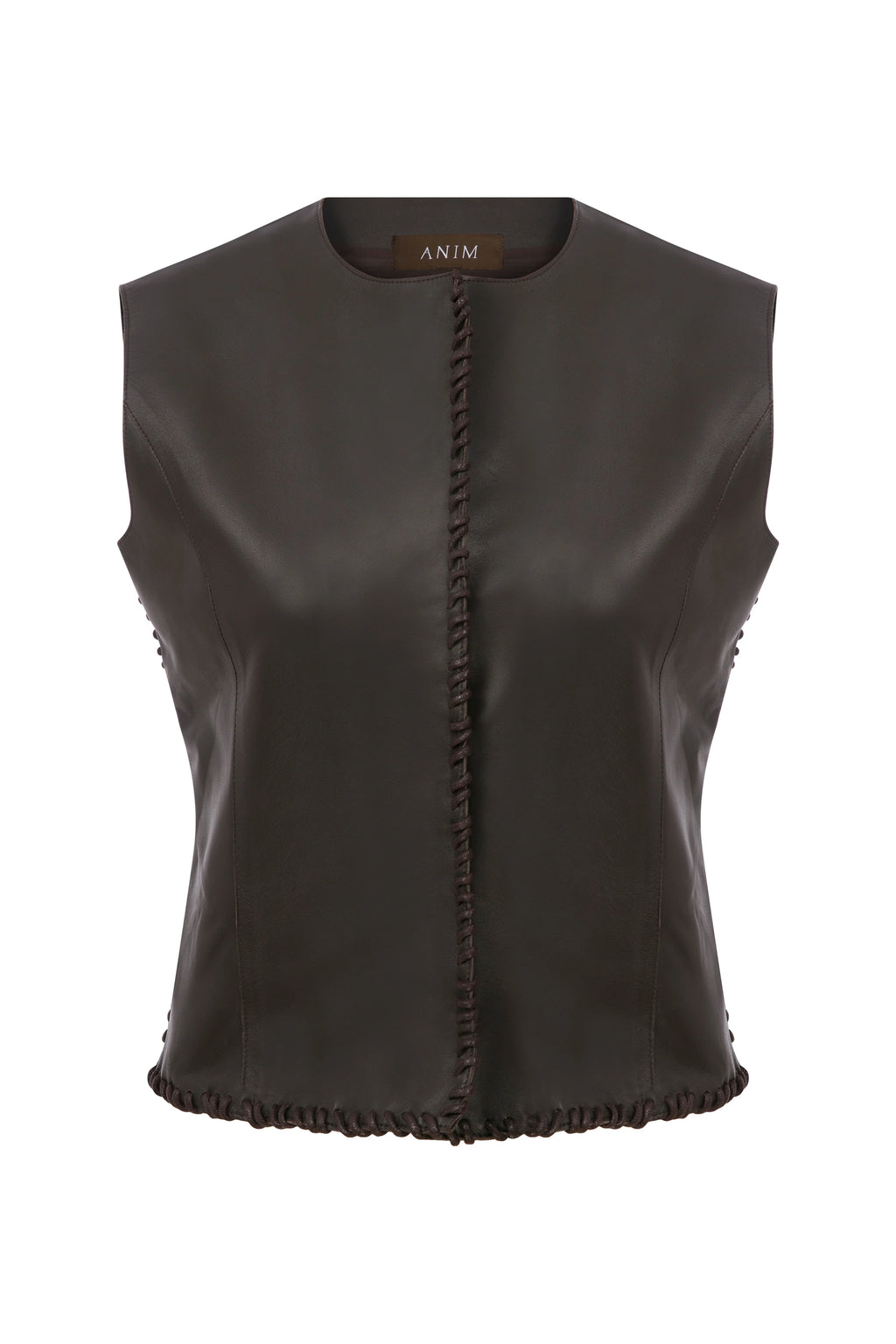 ANIM Marly Leather Vest - Dark Brown