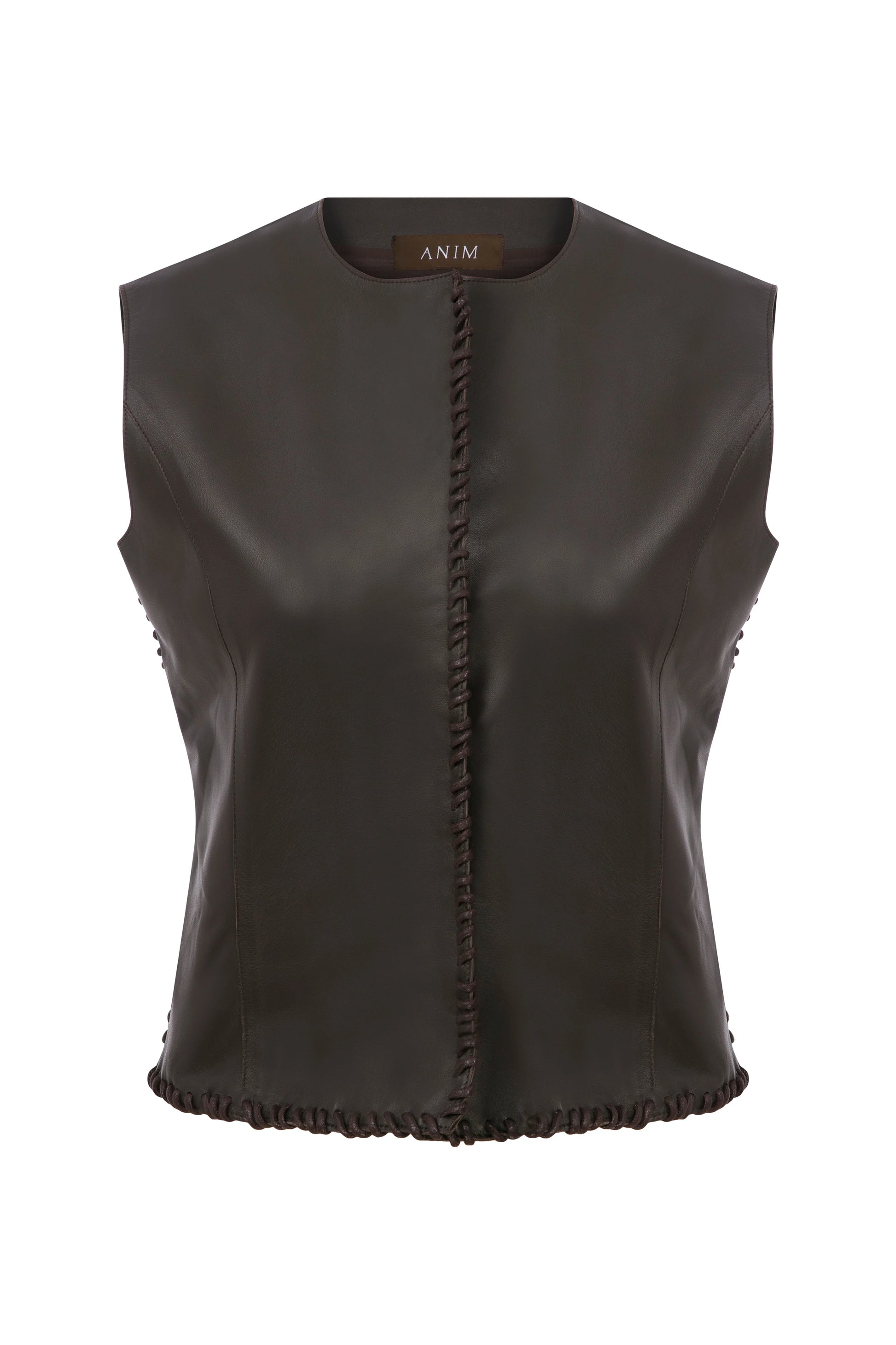 ANIM Marly Leather Vest - Dark Brown