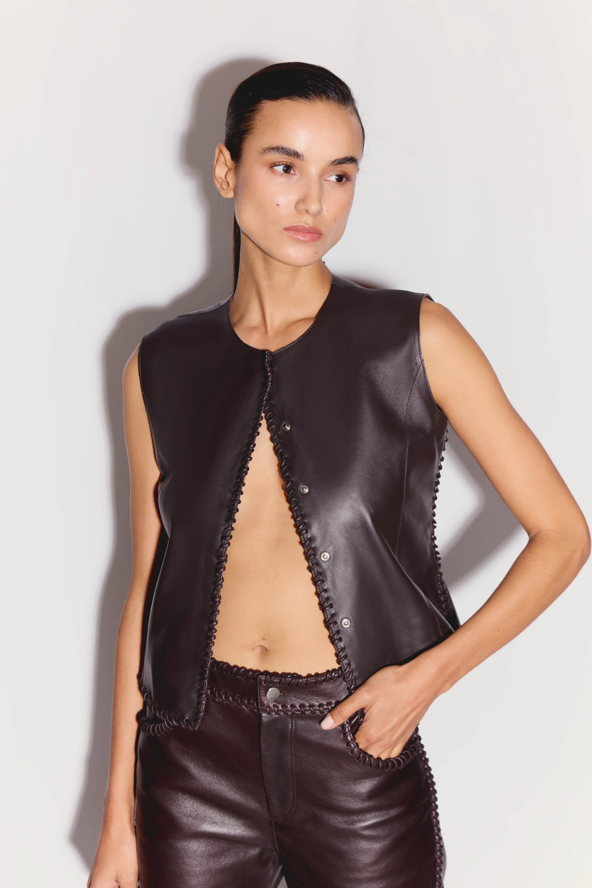 ANIM Marly Leather Vest - Dark Brown