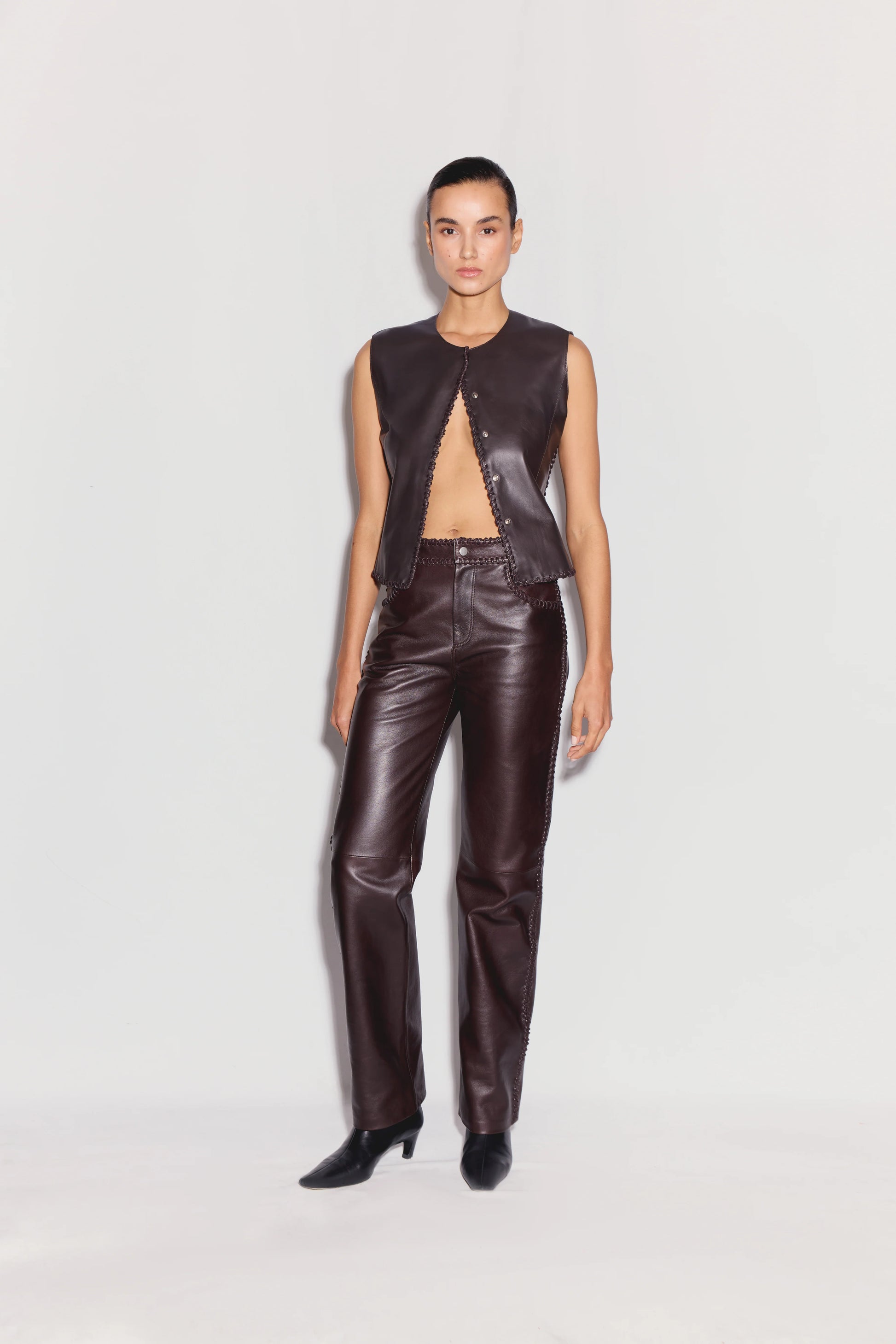 ANIM Marly Leather Vest - Dark Brown
