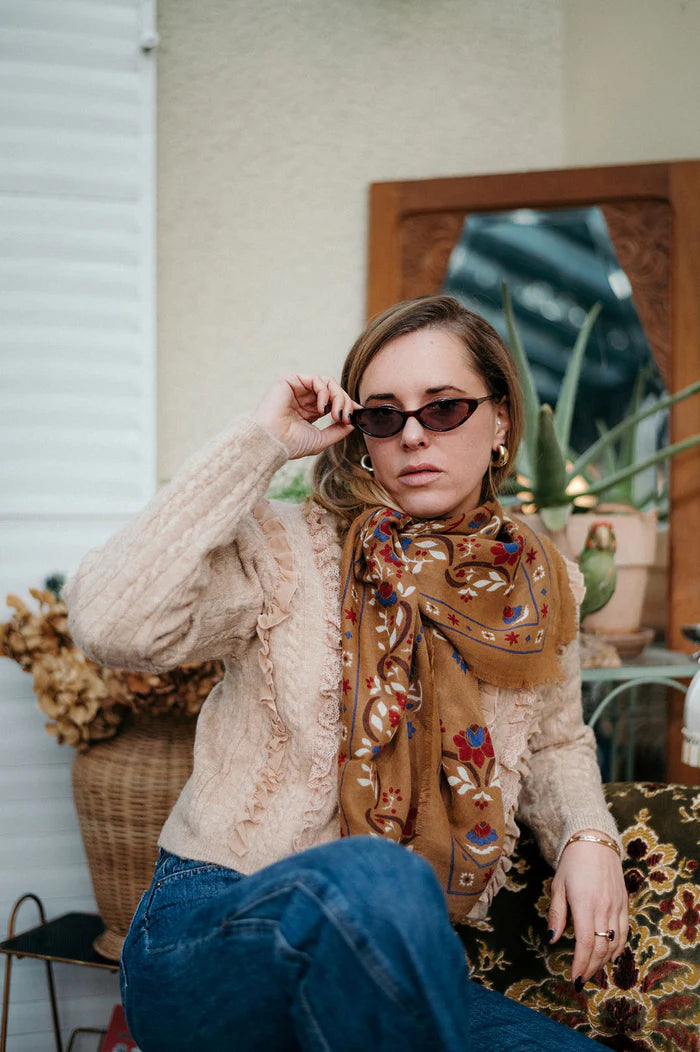 Maison Lecomte Flament Scarf Secret Garden Camel LS