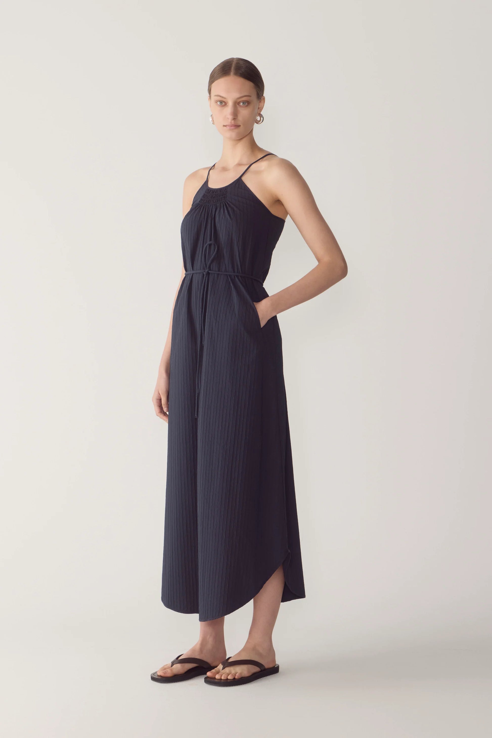 Foemina Morgan Dress - Navy Textured Stripe
