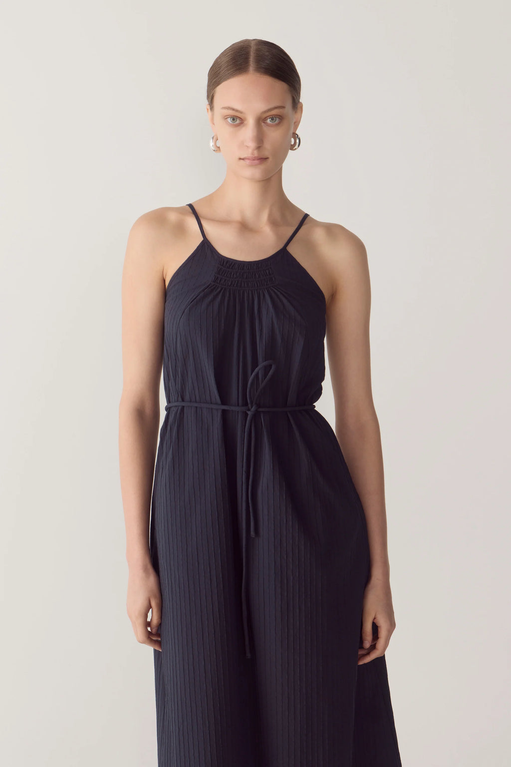 Foemina Morgan Dress - Navy Textured Stripe