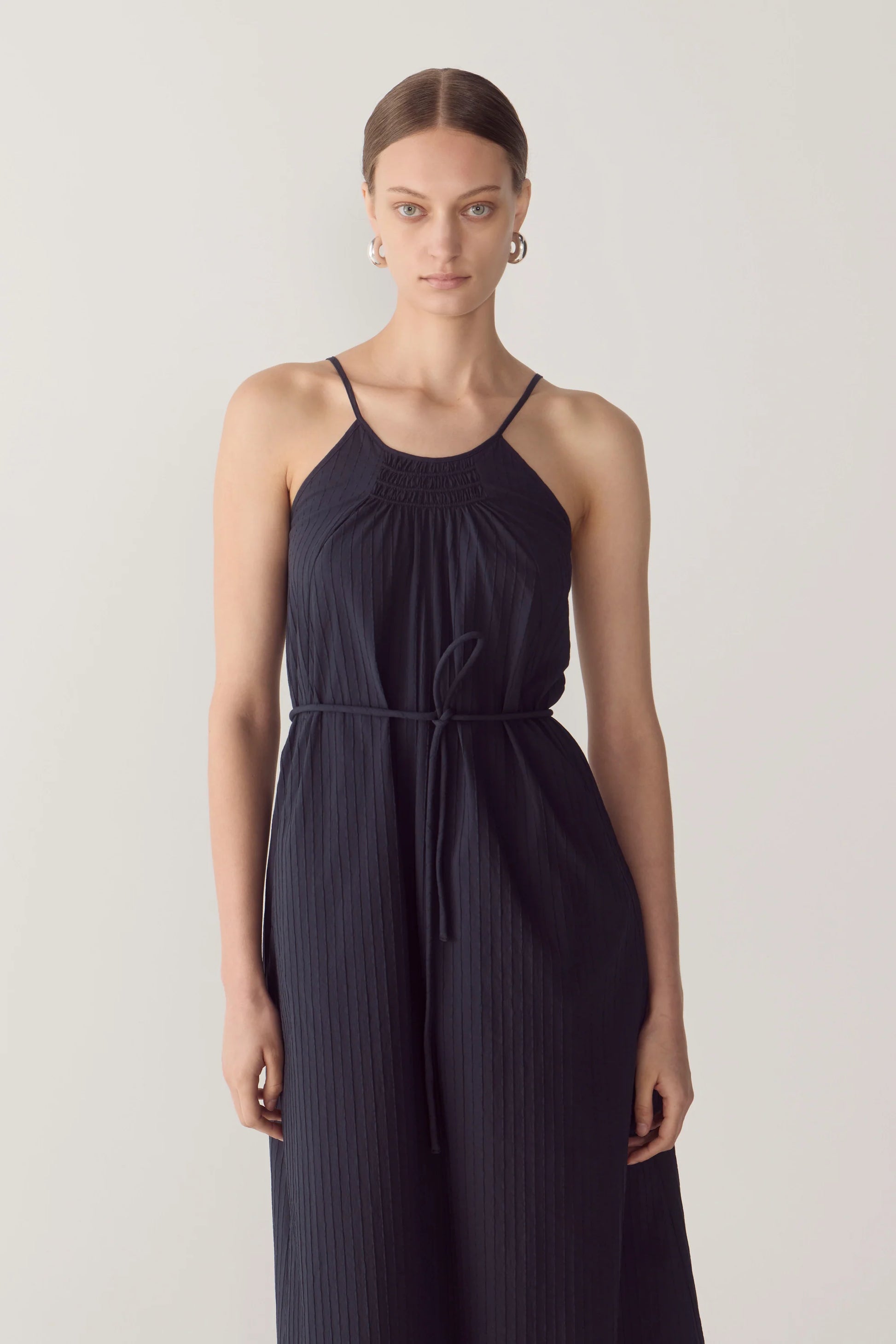 Foemina Morgan Dress - Navy Textured Stripe