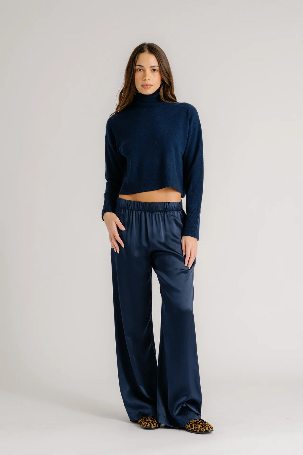 Sablyn Brynn High Rise Wide Leg Silk Pant  | Midnight Navy
