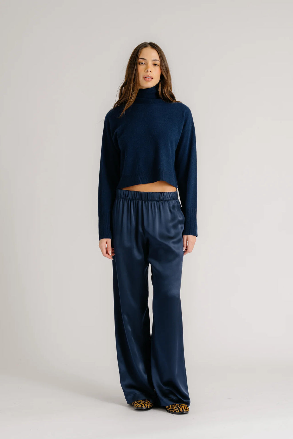 Sablyn Brynn High Rise Wide Leg Silk Pant  | Midnight Navy