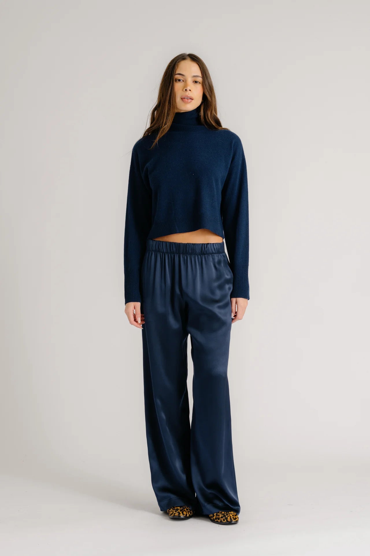 Sablyn Brynn High Rise Wide Leg Silk Pant  | Midnight Navy