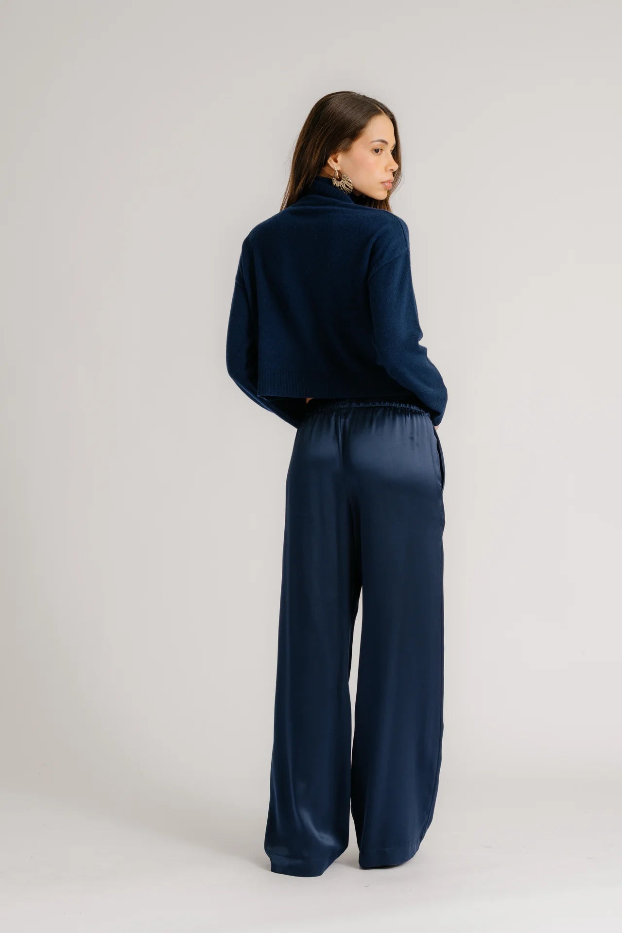 Sablyn Brynn High Rise Wide Leg Silk Pant  | Midnight Navy