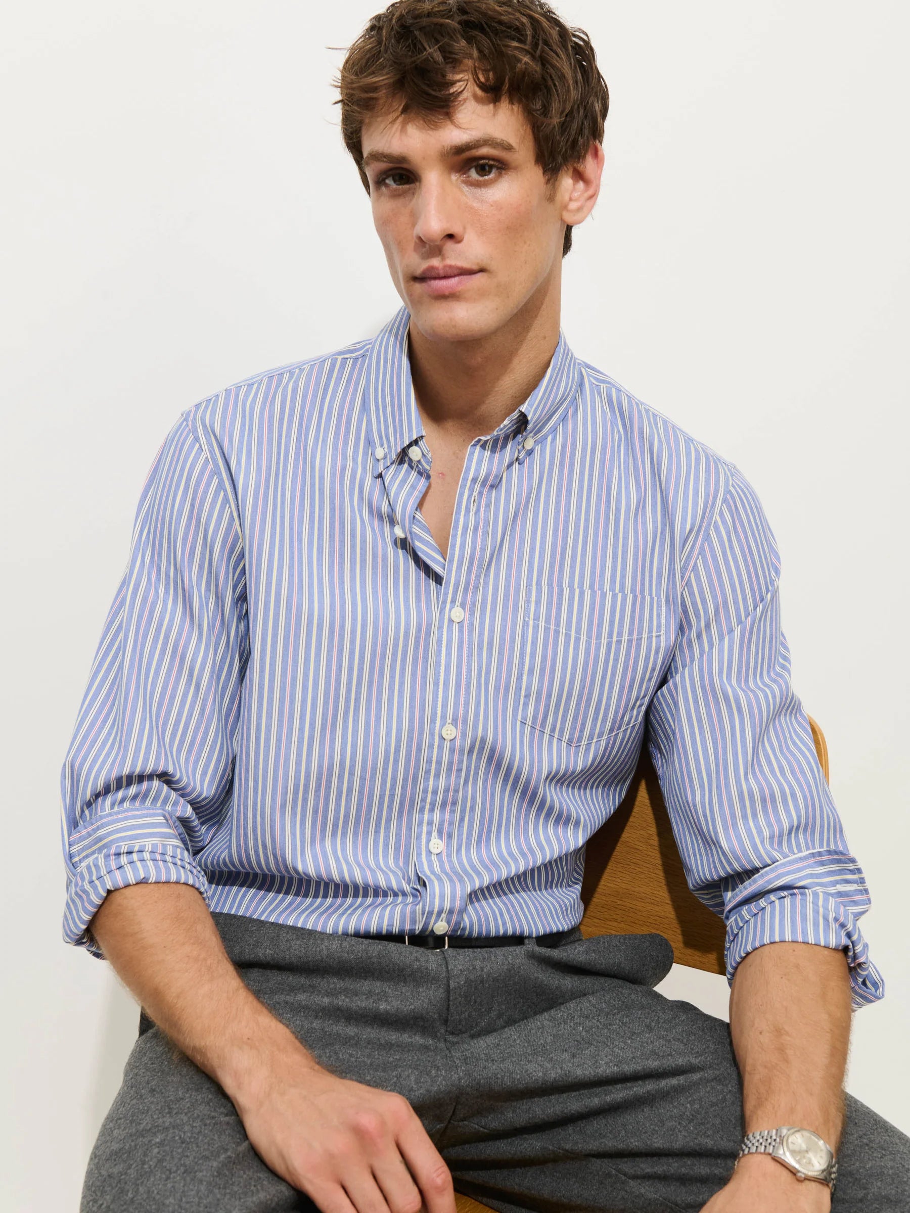 Alex Mill Mill Striped Shirt in Cotton Poplin- Blue Stripe
