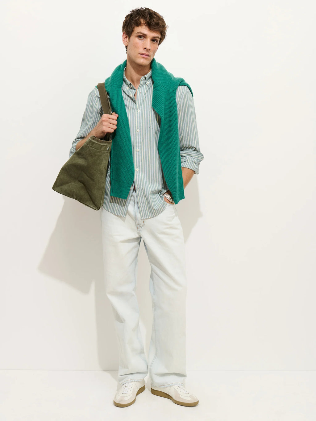 Alex Mill Mill Striped Shirt in Cotton Poplin- Green Stripe