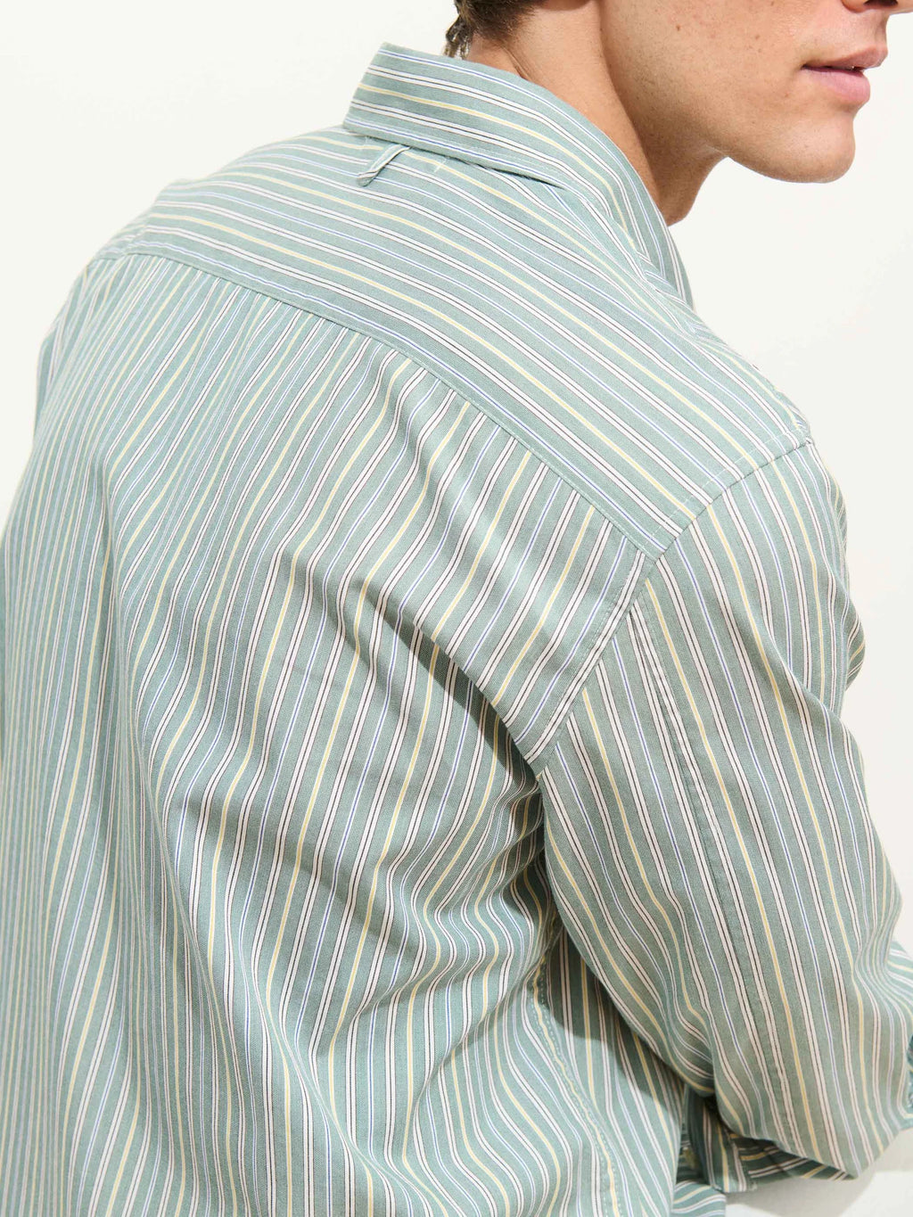 Alex Mill Mill Striped Shirt in Cotton Poplin- Green Stripe