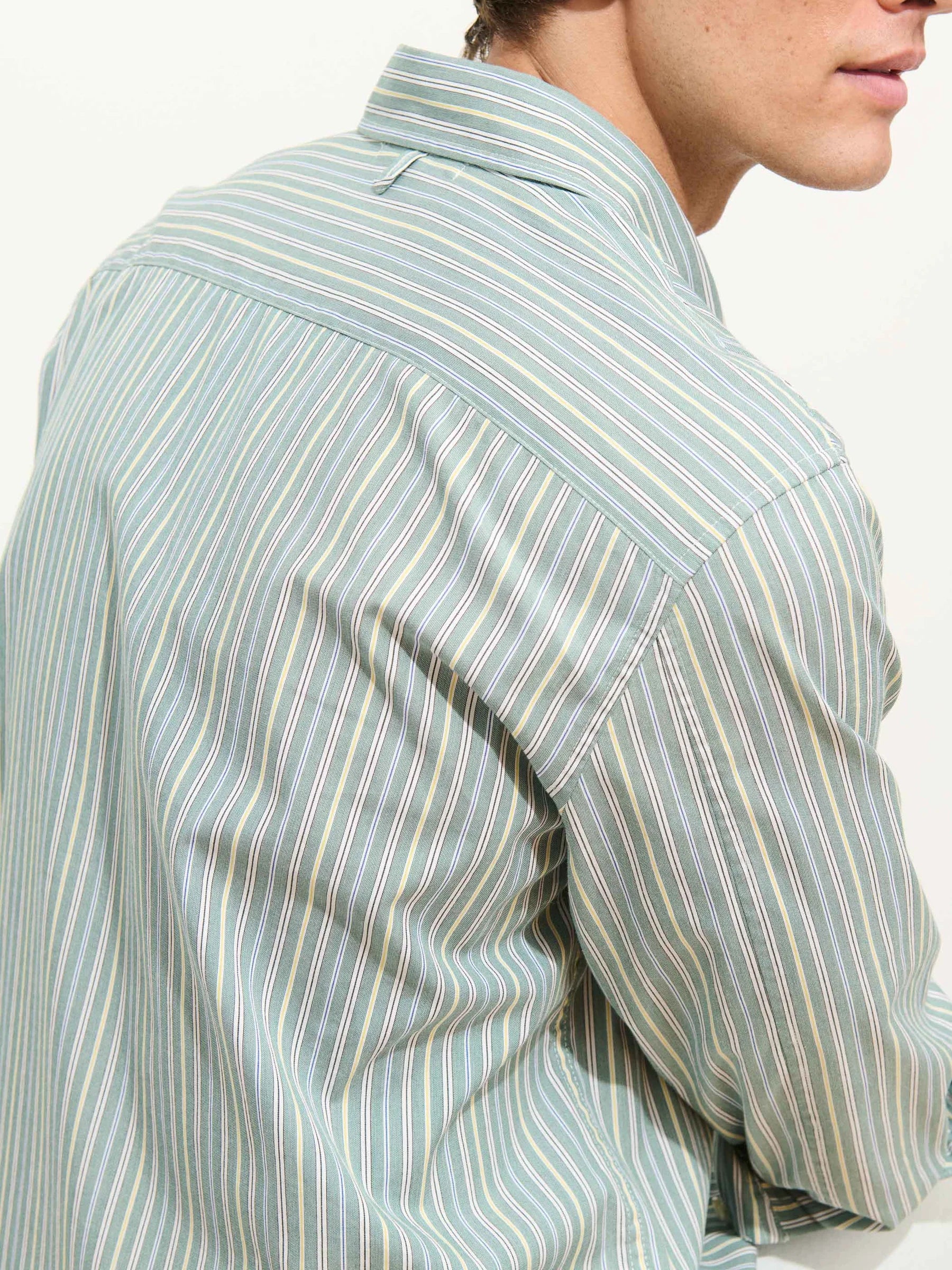 Alex Mill Mill Striped Shirt in Cotton Poplin- Green Stripe