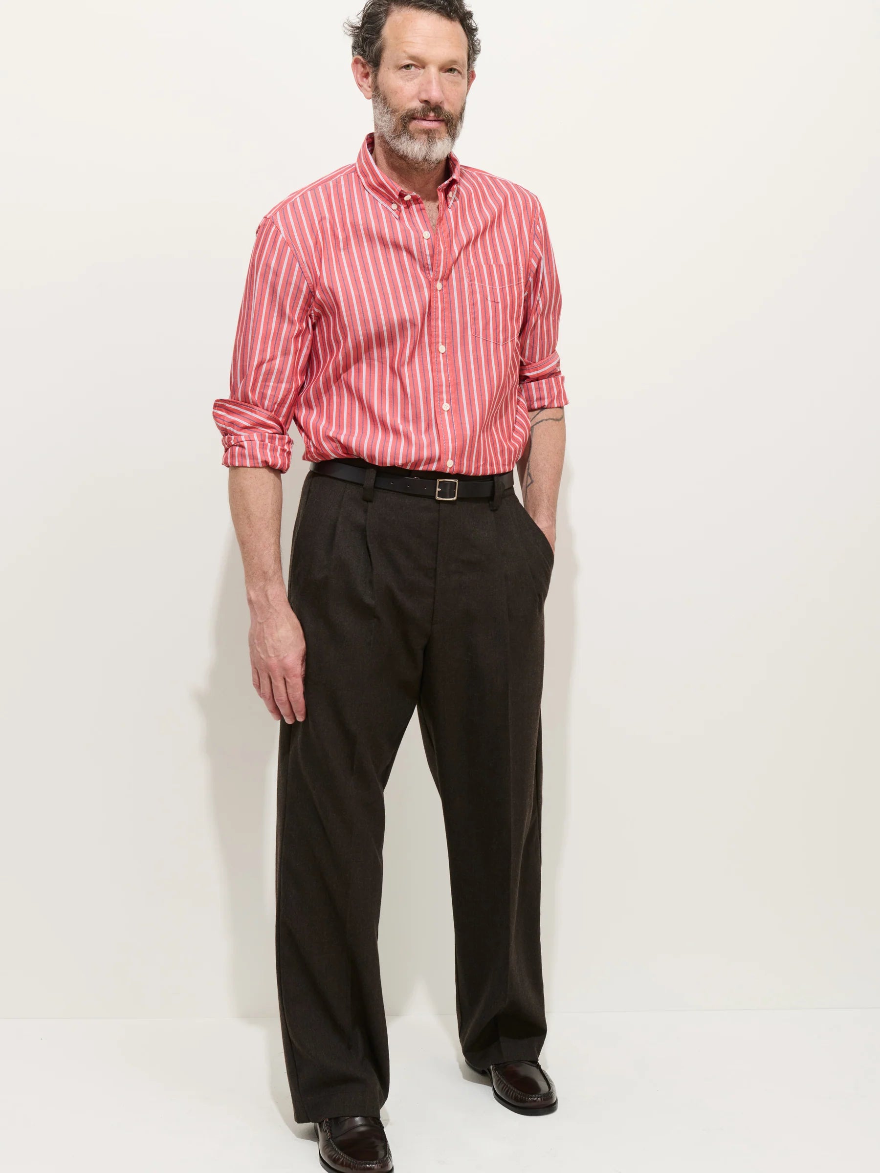 Alex Mill Mill Striped Shirt in Cotton Poplin- Red Multi Stripe