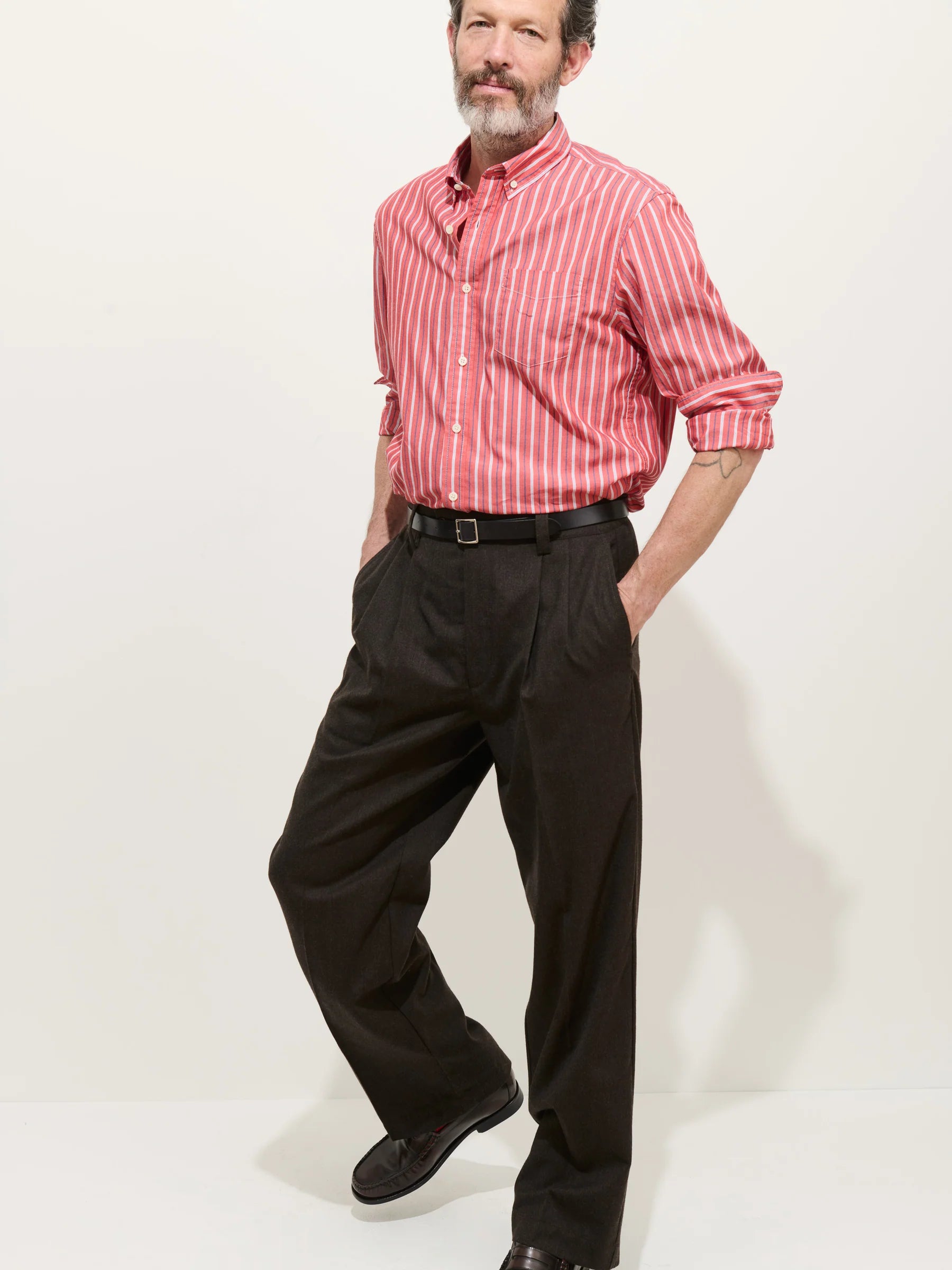 Alex Mill Mill Striped Shirt in Cotton Poplin- Red Multi Stripe