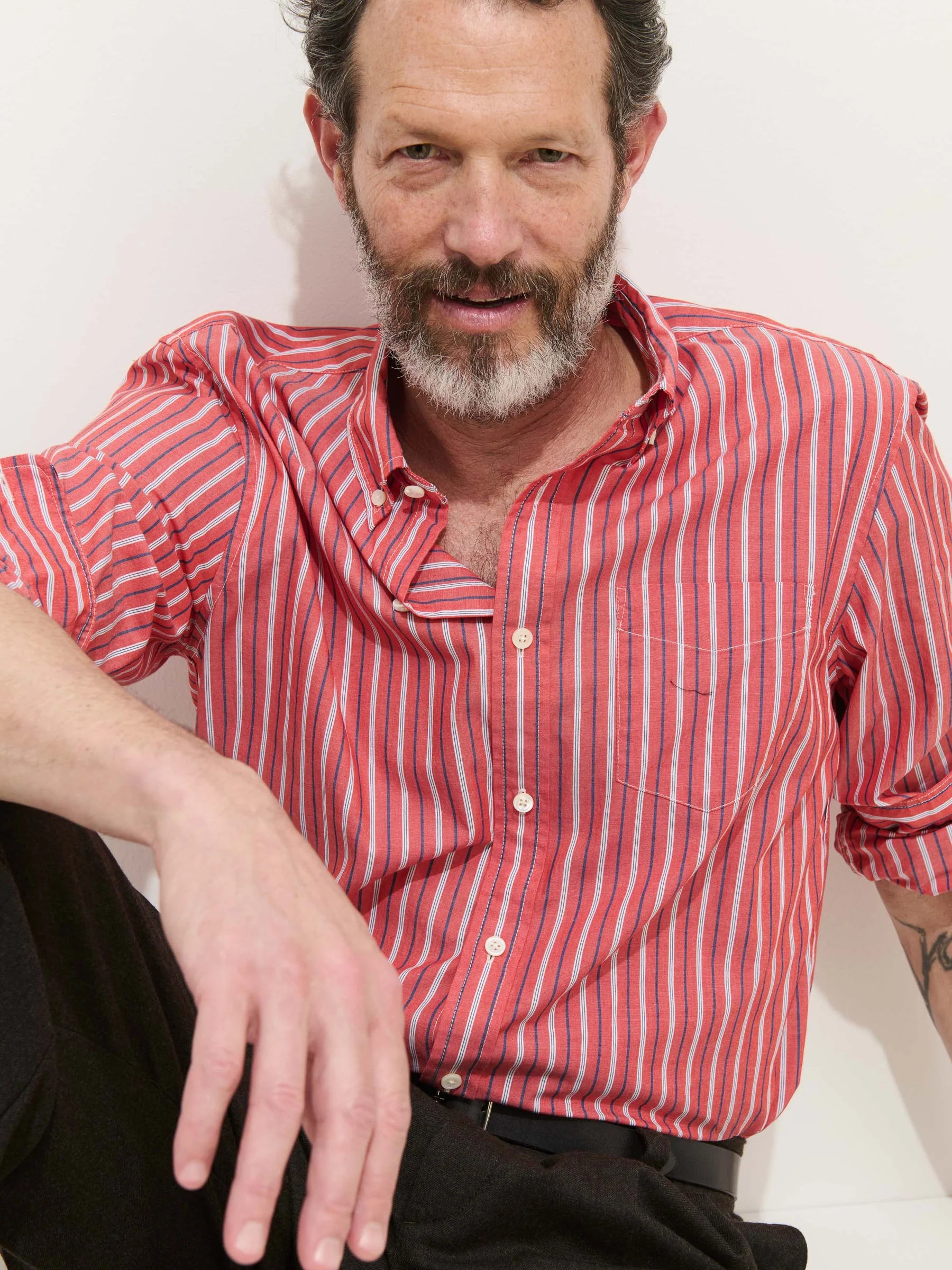 Alex Mill Mill Striped Shirt in Cotton Poplin- Red Multi Stripe