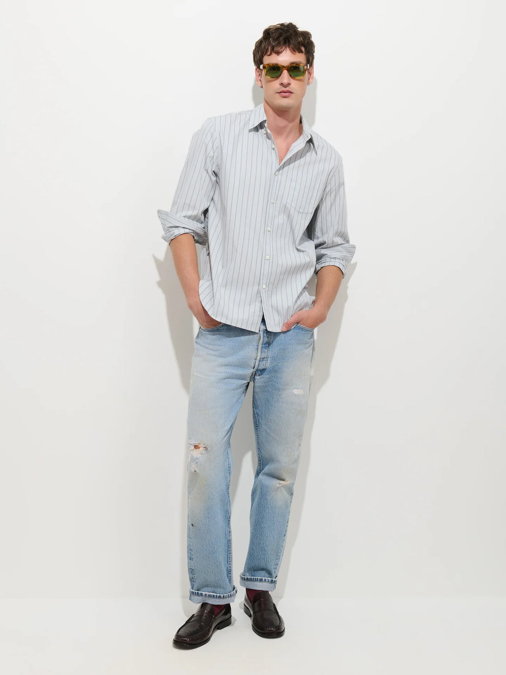 Alex Mill Mill Striped Shirt in Cotton Poplin - Calm Blue