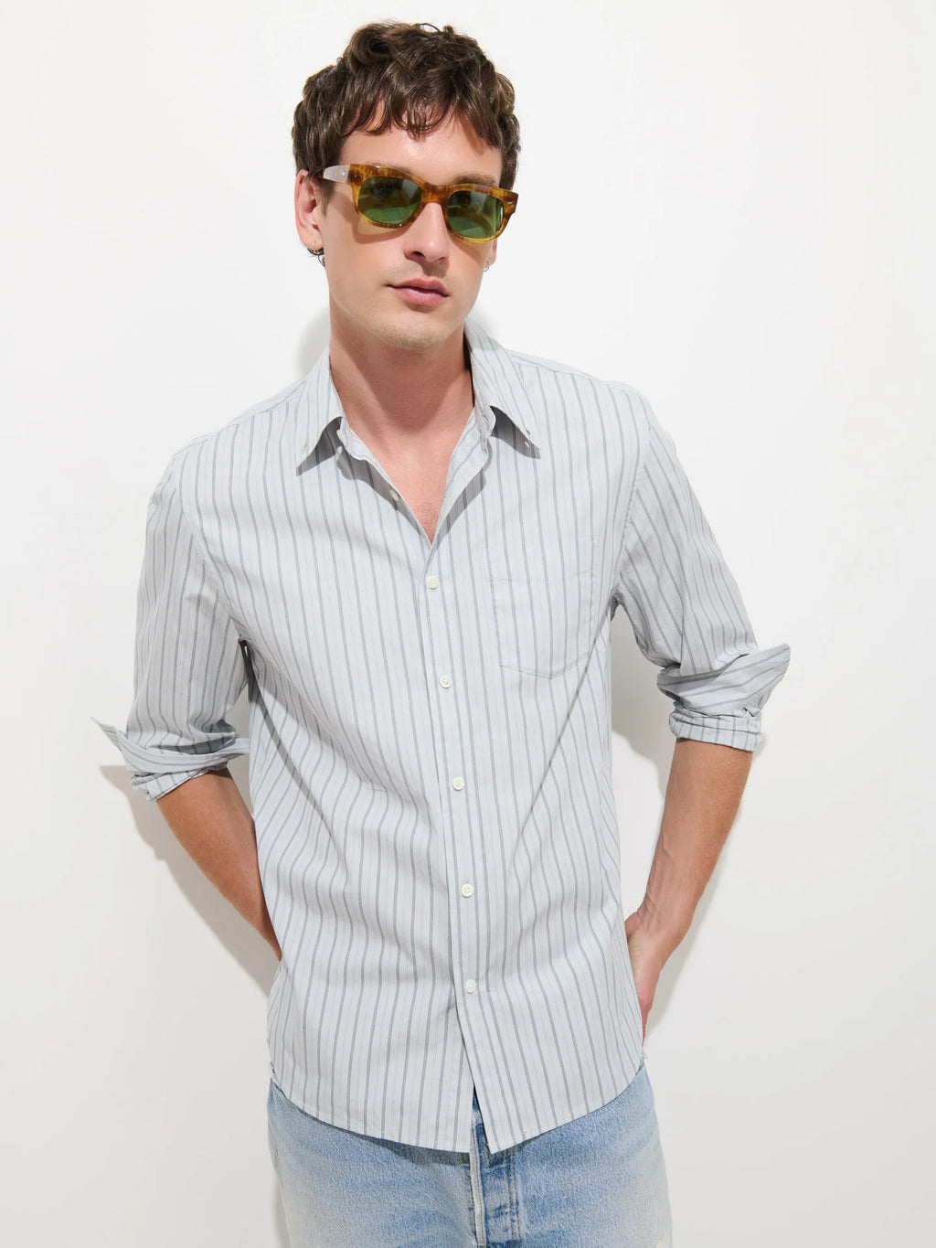 Alex Mill Mill Striped Shirt in Cotton Poplin - Calm Blue