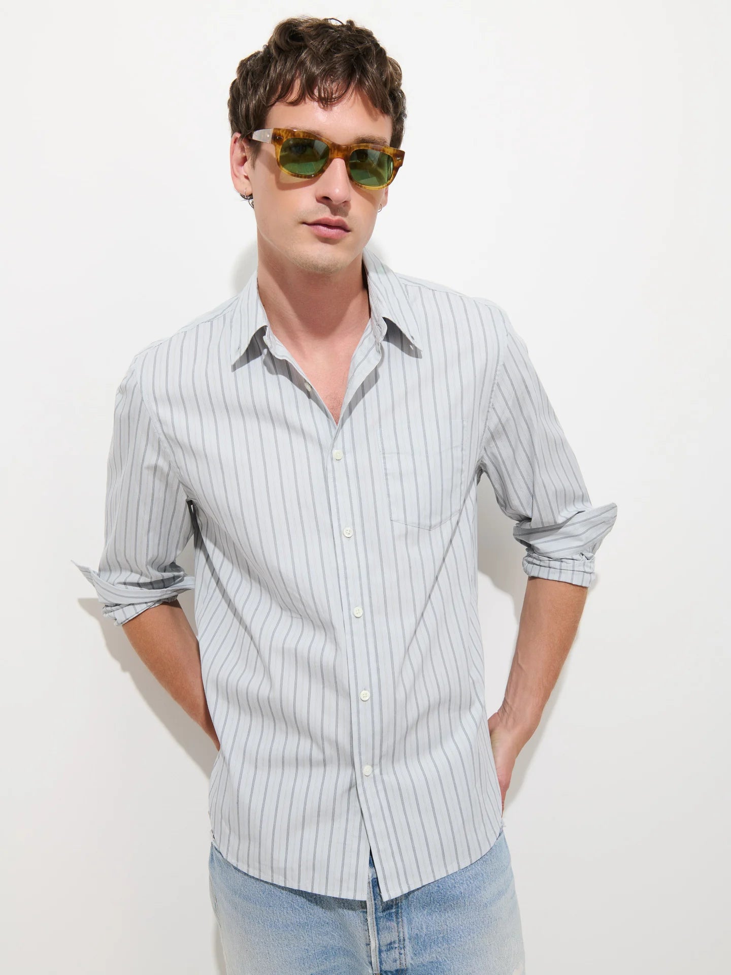 Alex Mill Mill Striped Shirt in Cotton Poplin - Calm Blue