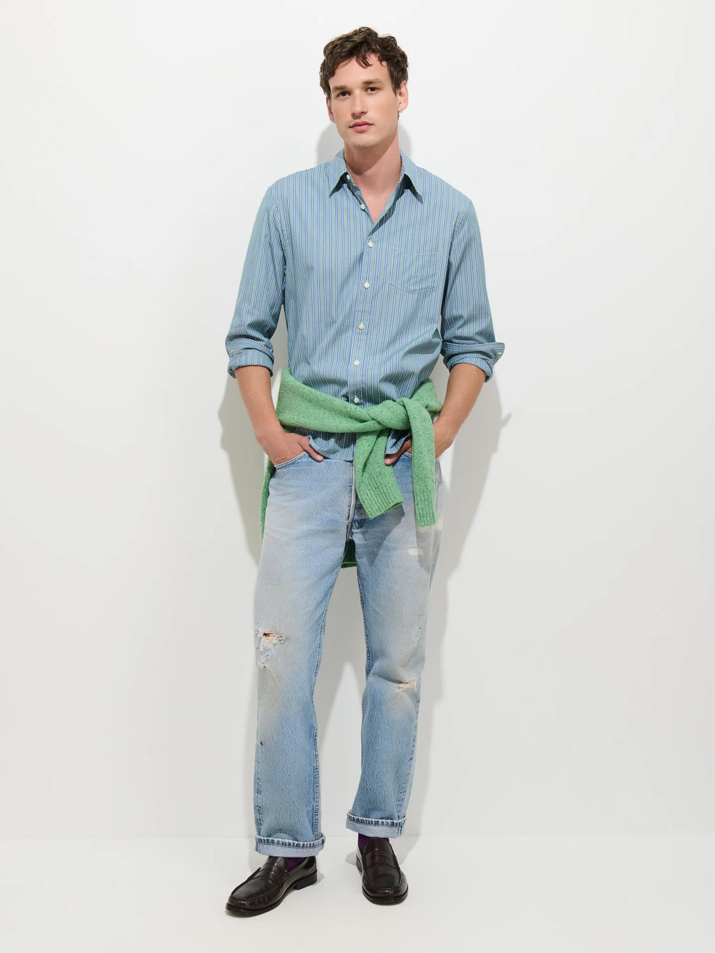 Alex Mill Mill Dress Shirt In Eoe Stripe - Green Stripe