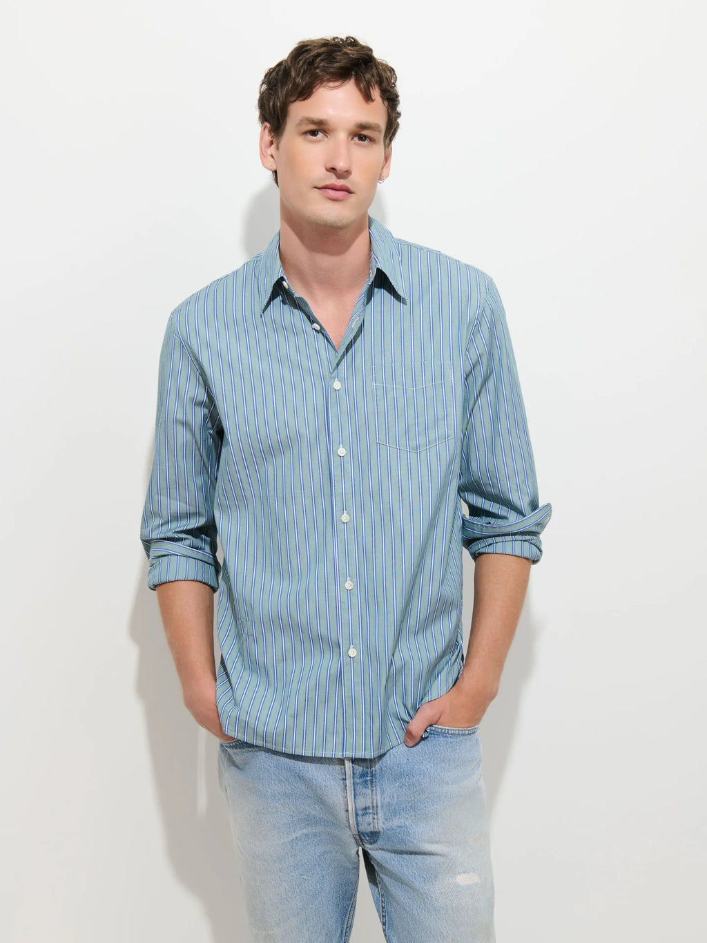 Alex Mill Mill Dress Shirt In Eoe Stripe - Green Stripe
