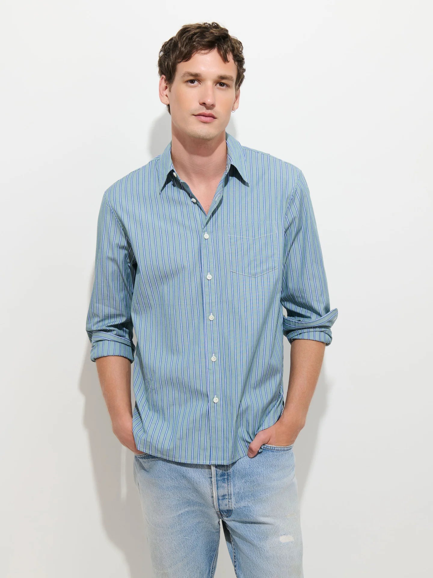 Alex Mill Mill Dress Shirt In Eoe Stripe - Green Stripe