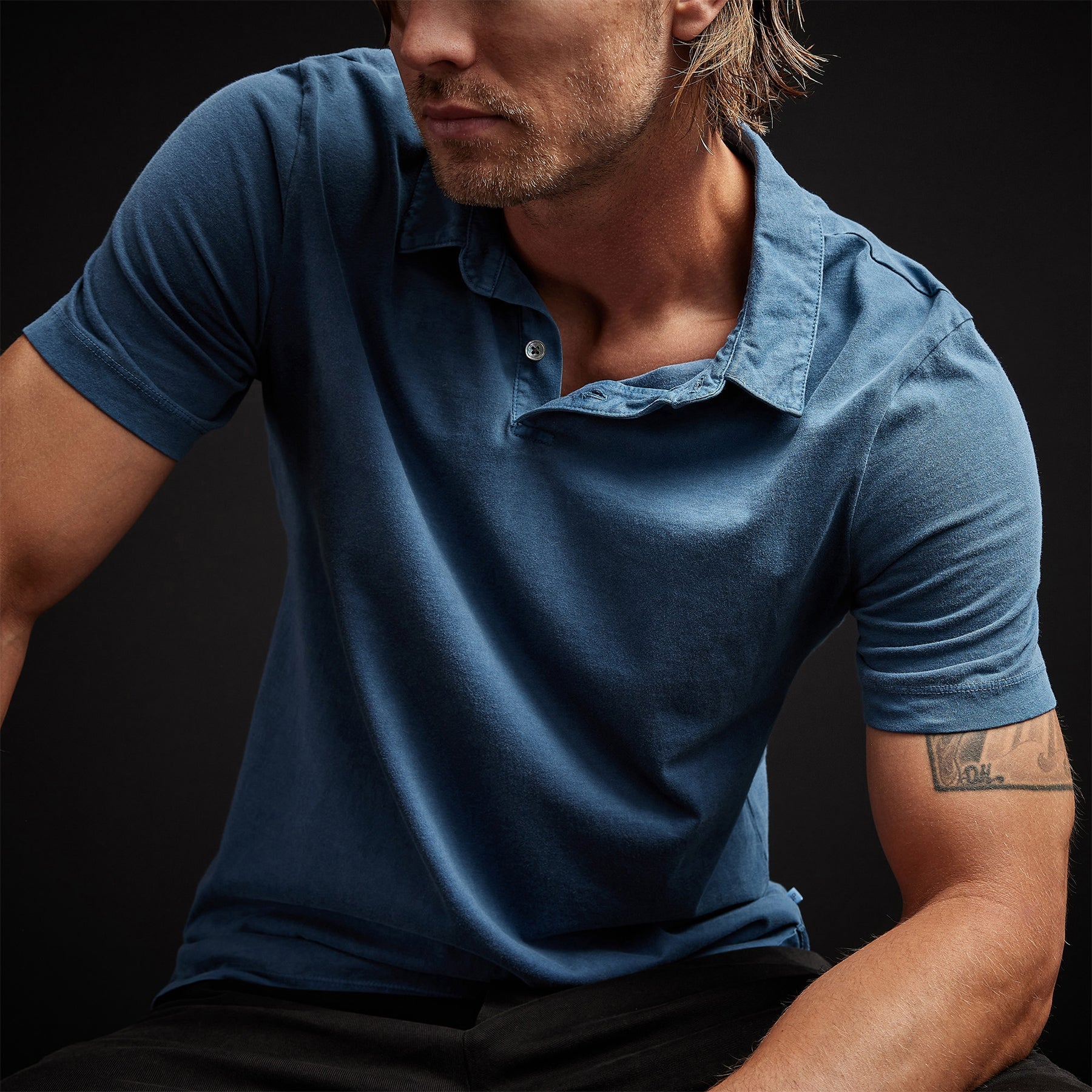 James Perse Sueded Jersey Polo - Lake Pigment