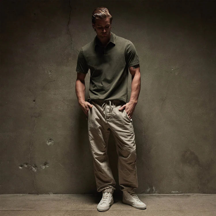 James Perse Sueded Jersey Polo - Platoon Pigment